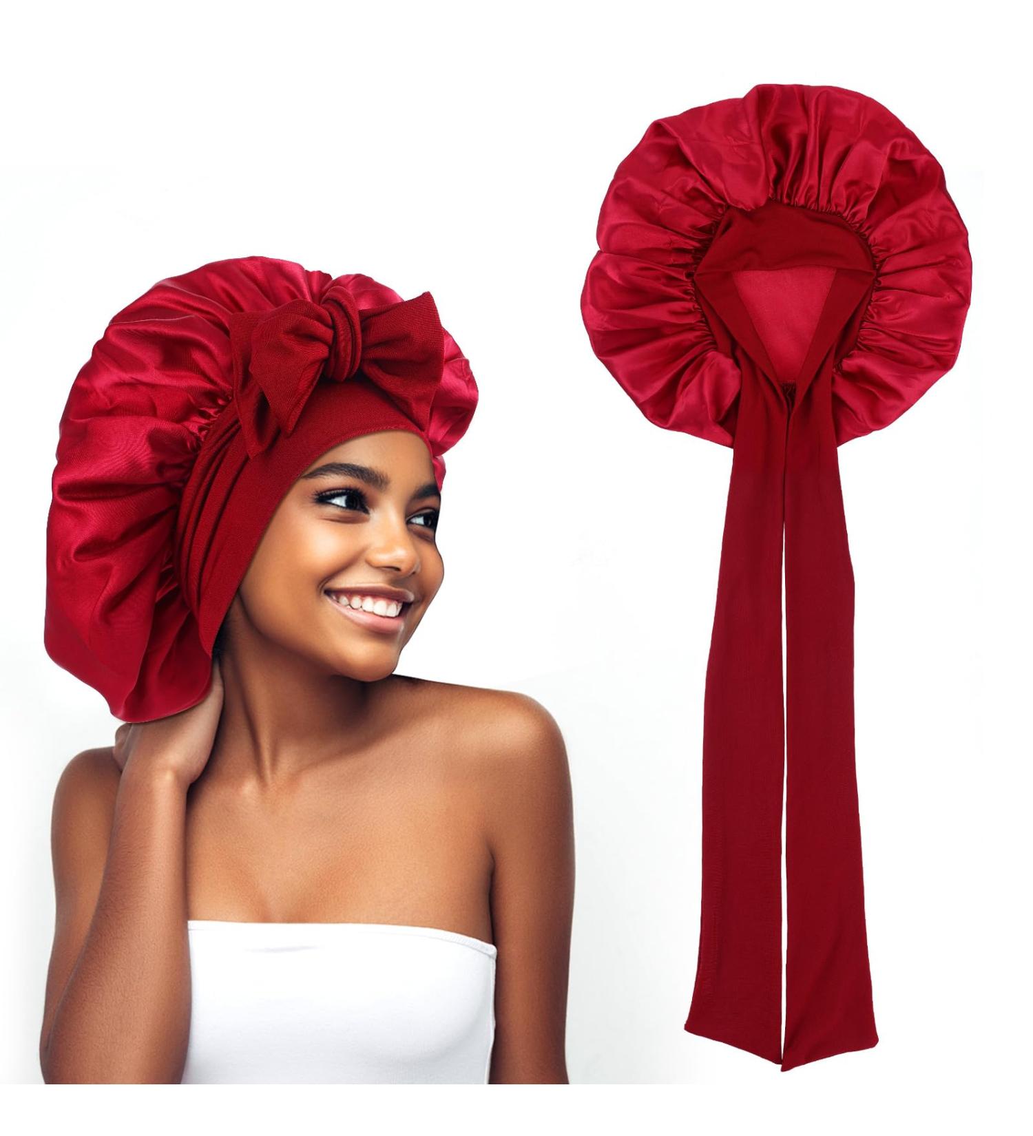 Abeillo Silk Sleep Bonnet for Women - Adjustable Satin Night Cap for Curly Hair - Wine Red - Buy Online on GoSupps.com
