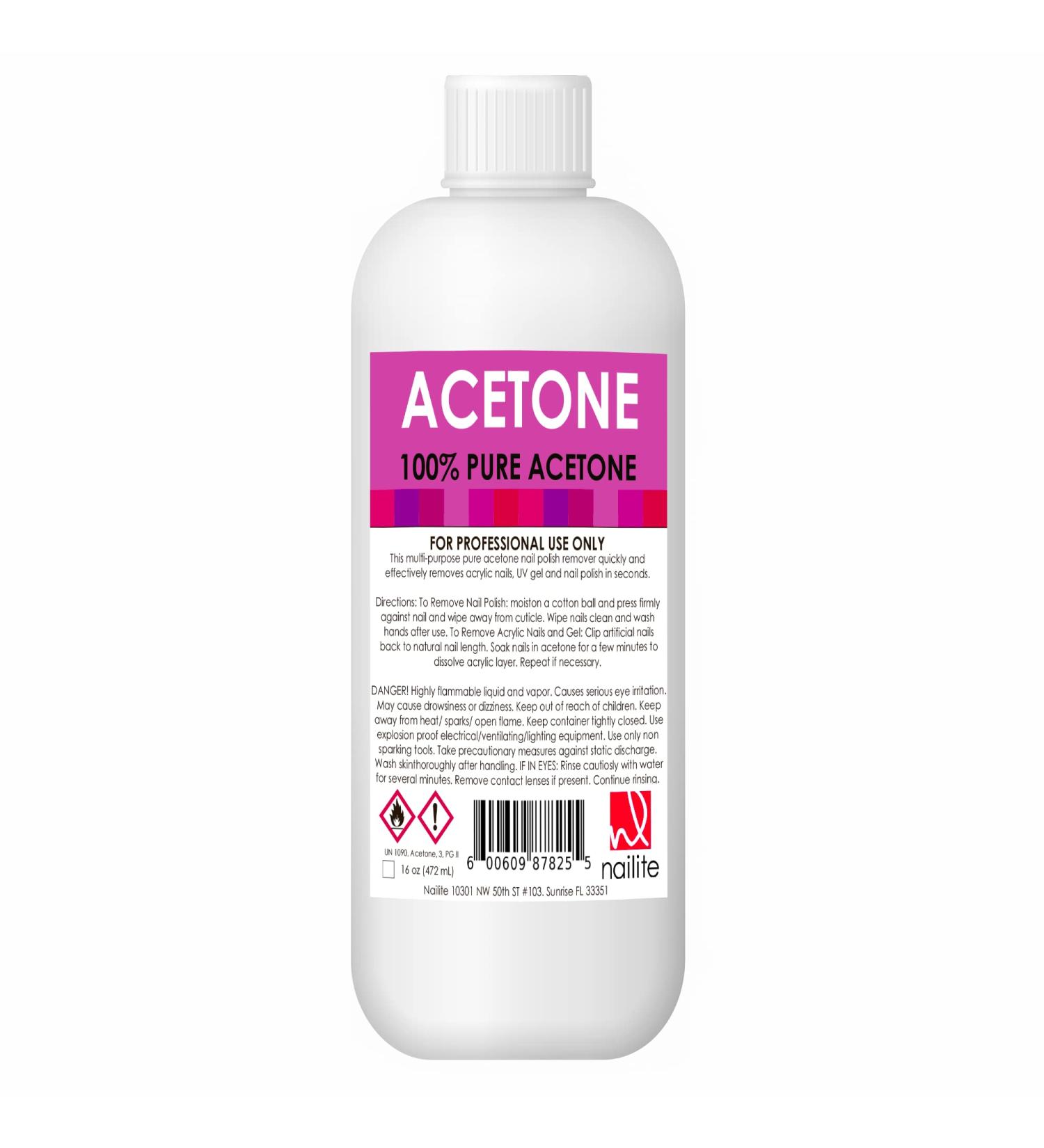 Nailite 100% Pure Acetone Nail Polish Remover - Quick Professional Ultra-Powerful Formula for Natural, Gel, Acrylic, Shellac Nails - 16 Fl Oz - Buy Online on GoSupps.com