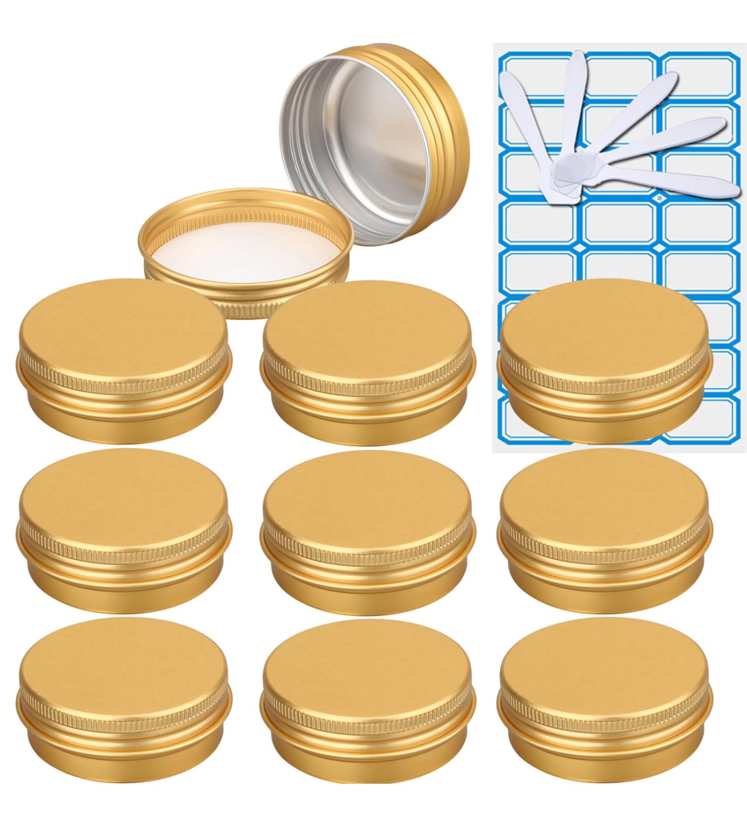 Zeoabsy 10-Pack 30ml Gold Aluminum Jars for Cosmetics Candles Ointments | Screw Lid Doses with Spatulas & Labels - Buy Online on GoSupps.com