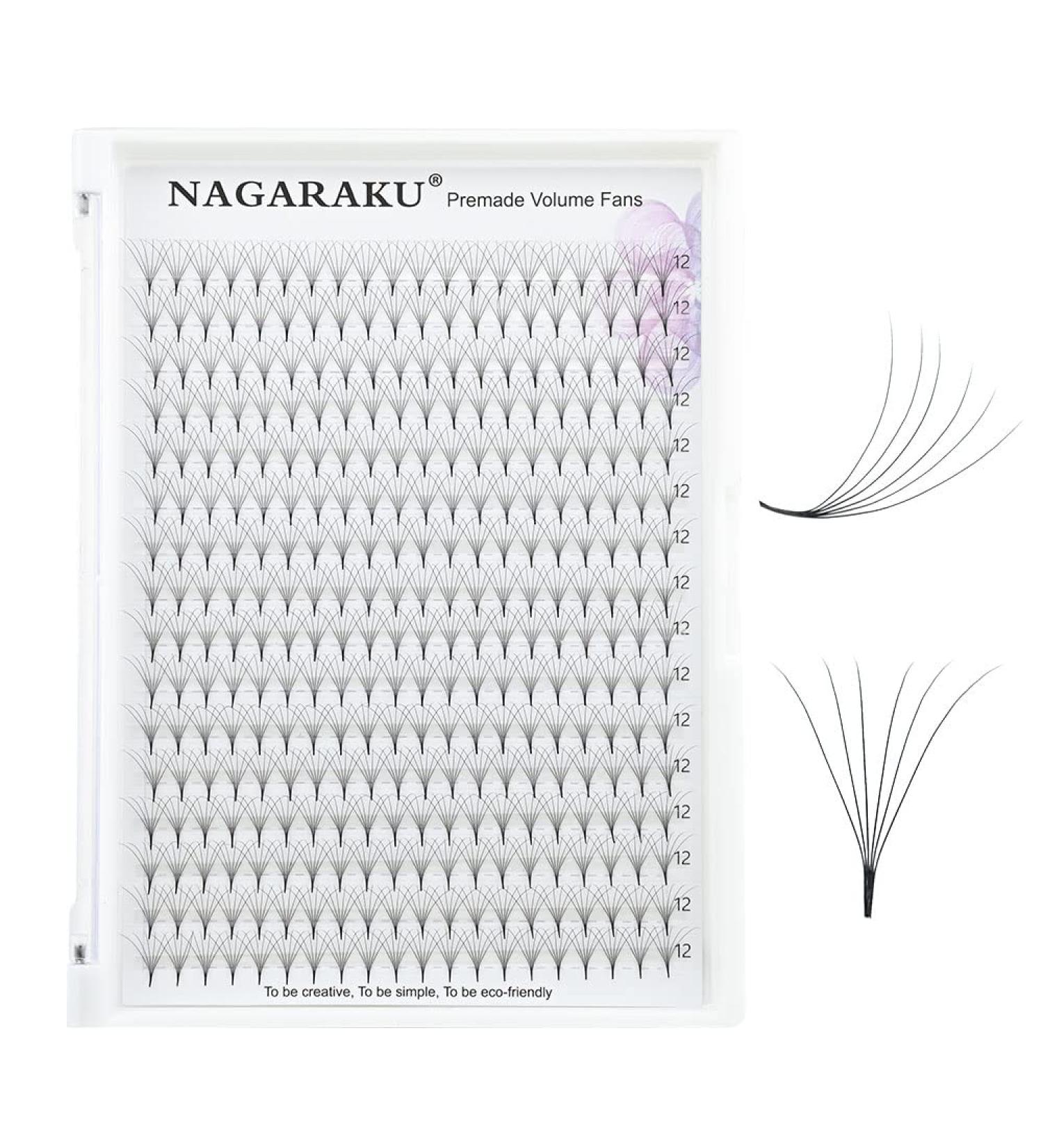 Nagaraku Volume Eyelash Extensions - 320pcs Premade Fans 6D 0.07mm D Curl 12mm Length Narrow Stem Artificial Eyelashes - Buy Online on GoSupps.com