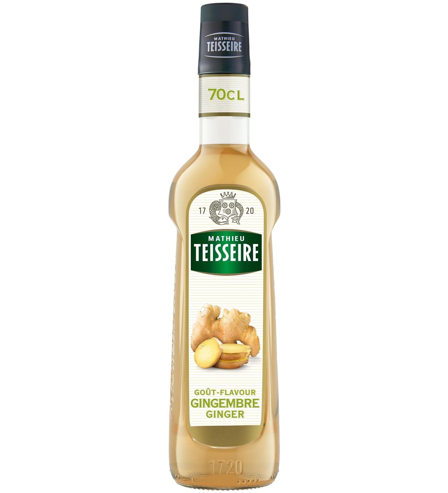 Mathieu Teisseire Ginger Syrup for drinks teas sodas lemonades cocktails with or without alcohol 70cl bottle