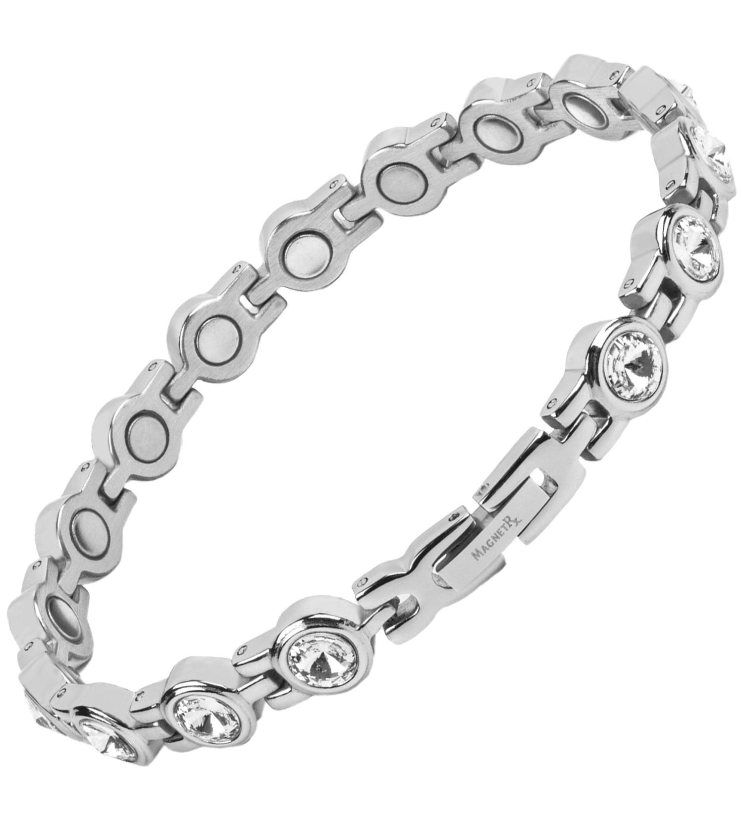 MagnetRX Women's Magnetic Therapy Bracelet for Arthritis & Carpal Tunnel Pain Relief - Adjustable Silver Crystal Bracelet with Sizing Tool - Buy Online on GoSupps.com