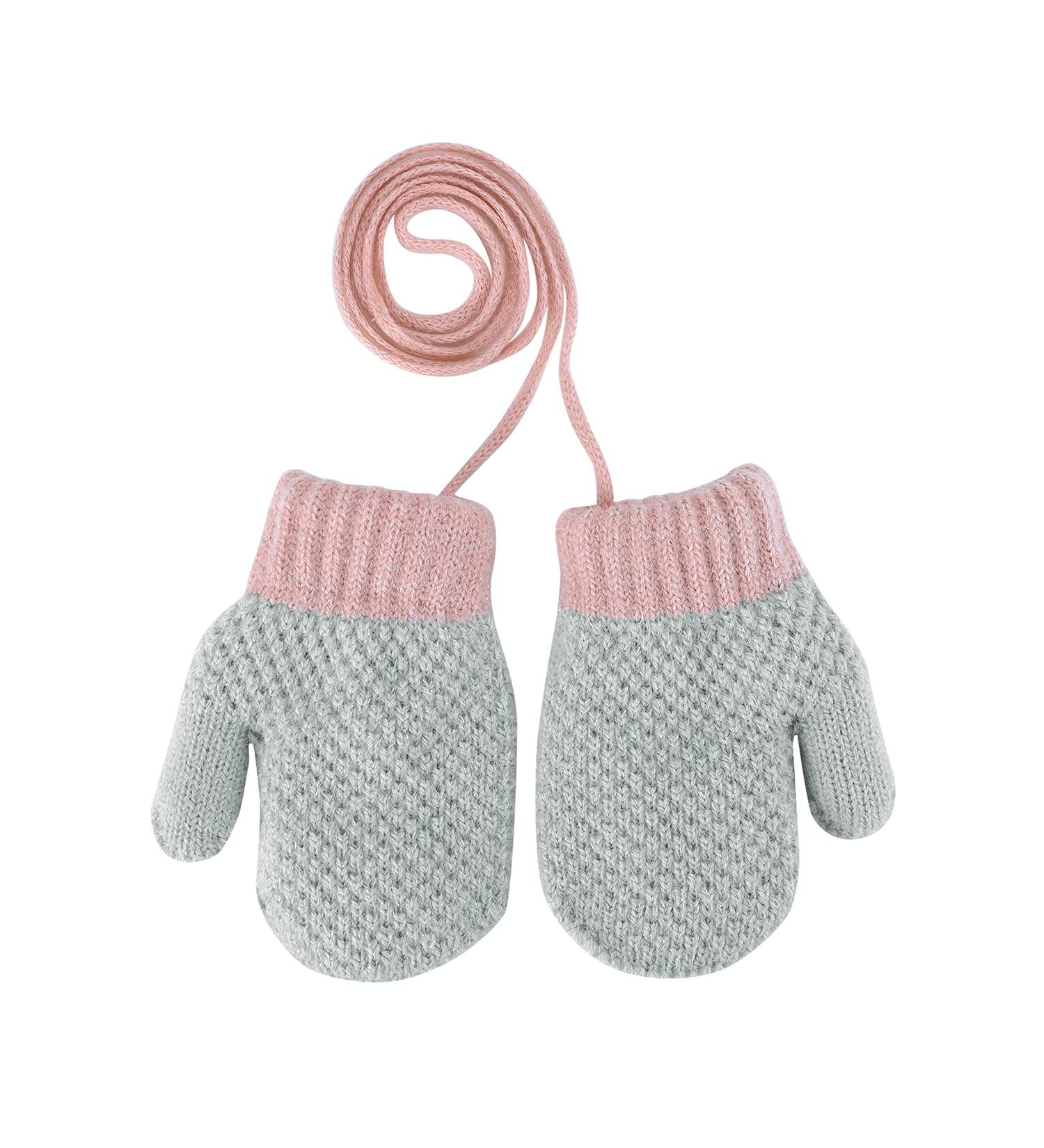 Kids Toddlers Thermal Gloves Mittens | Winter Warm Knitted Gloves with String | Fleece Lined | Anti-Lost String | Boys Girls Age 1-4 | Grey - Buy Online on GoSupps.com
