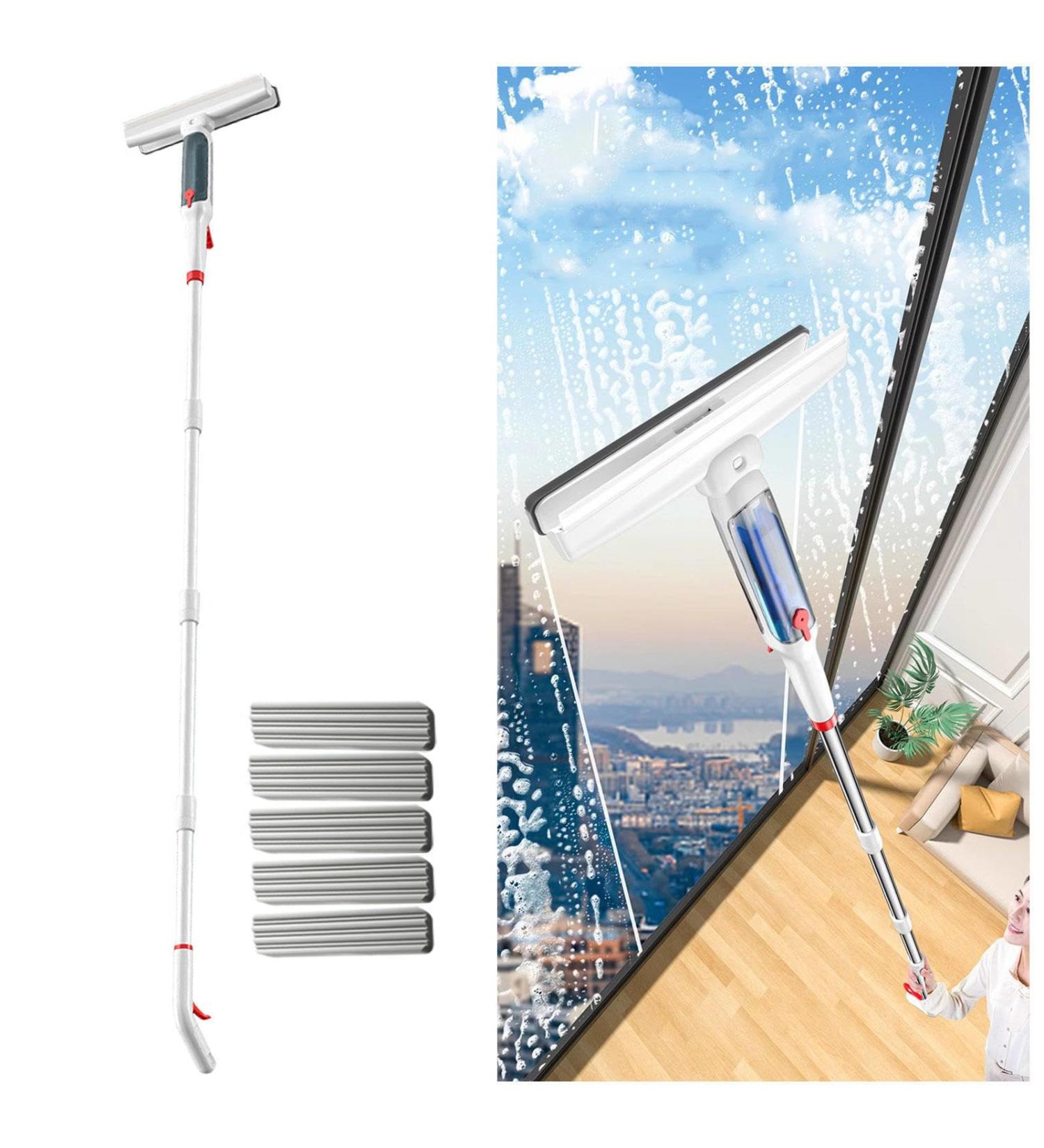 RRRYYYZZ 75'' Spray Window Squeegee with Extension Pole with 4-Section Extension Pole 4 in 1 Glass Squeegee Squeegee for Window Cleaning with Sewage Collector and 5 Pads - Buy Online on GoSupps.com