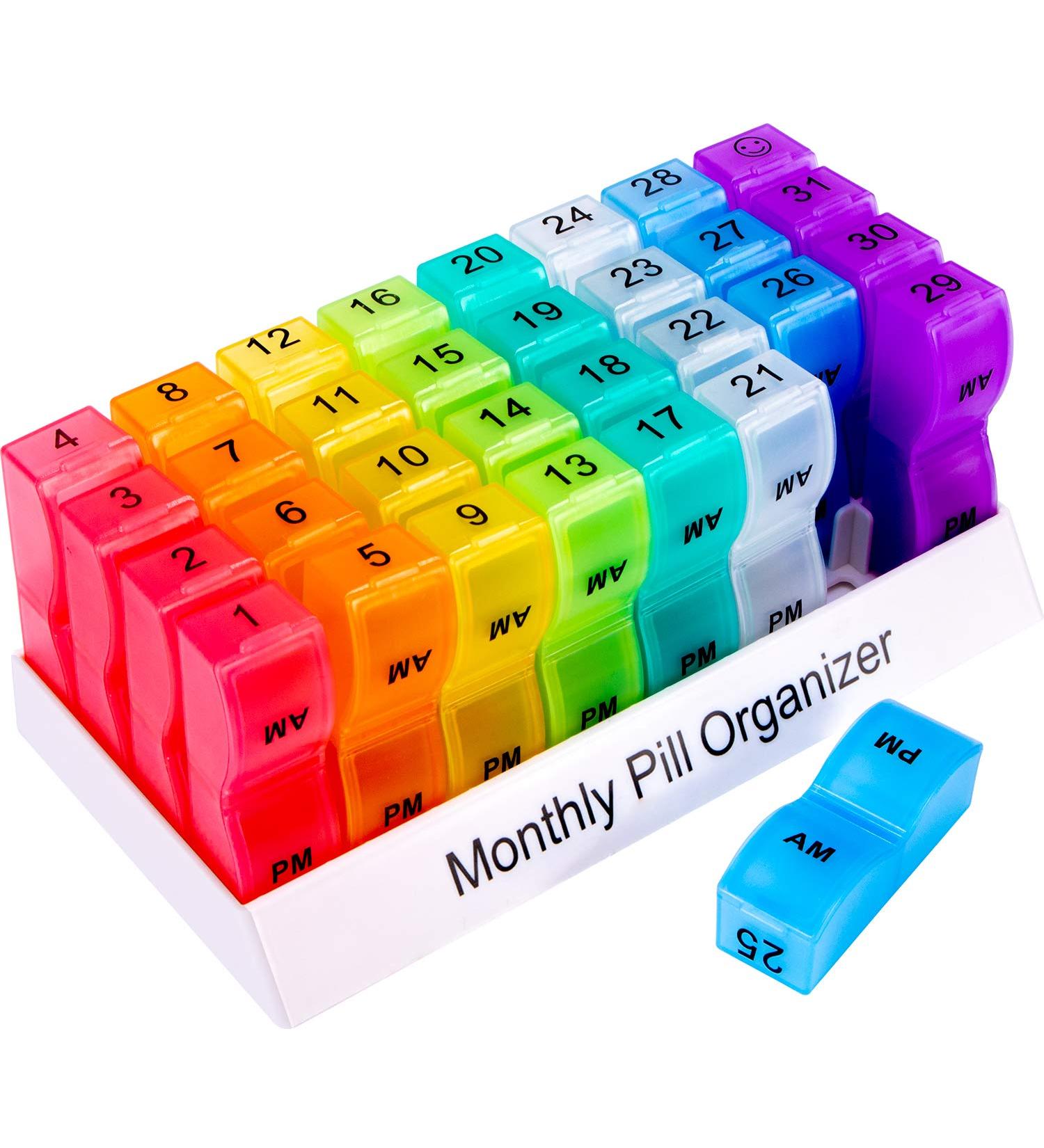 30 Day Monthly Pill Organizer 2 Times a Day for Travel - AM PM Medications & Supplements Holder - 31 Day Pill Medicine Container - Pack of 1 - Buy Online on GoSupps.com