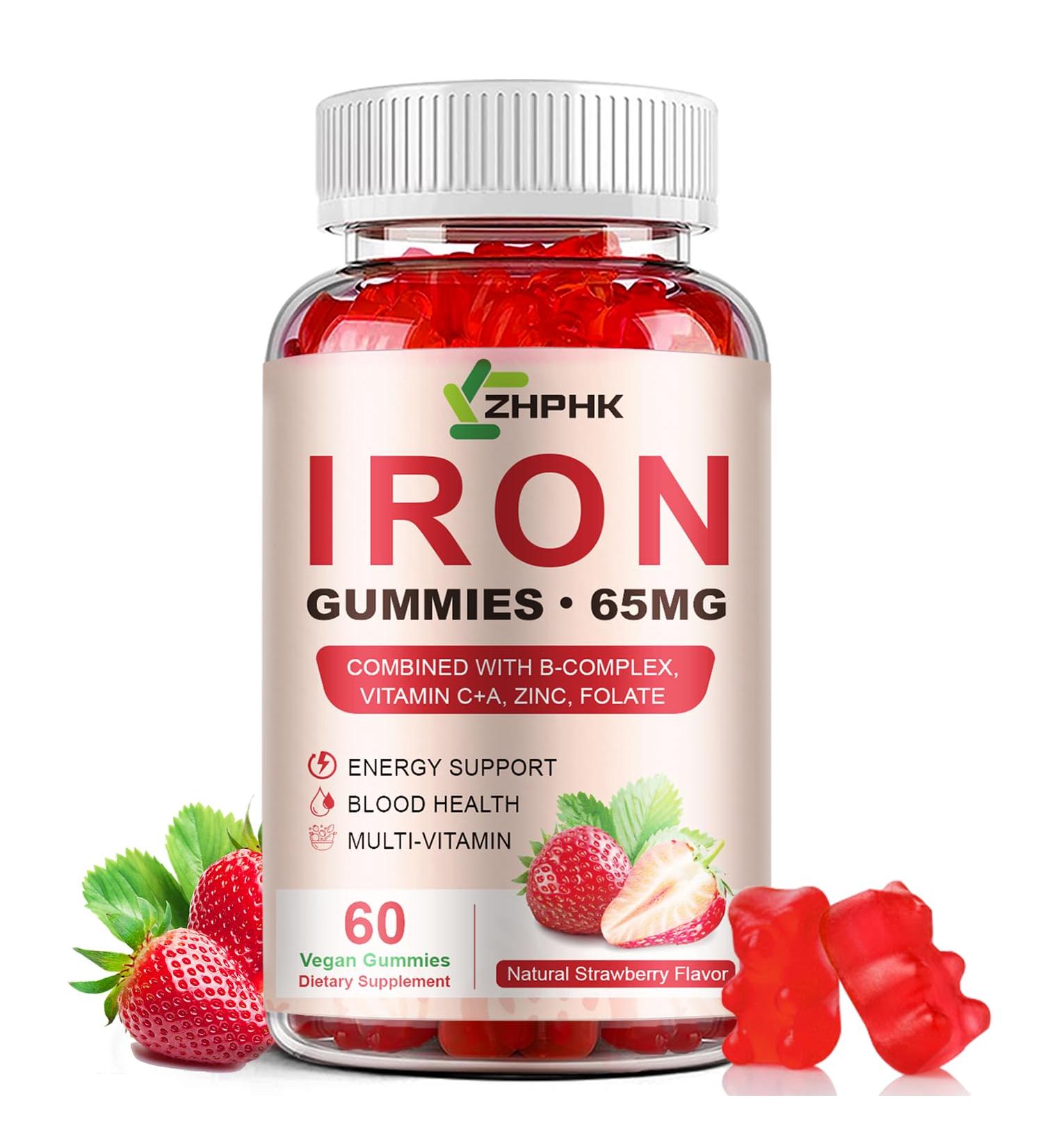 Iron Supplement Gummies 65mg Iron for Women Men Kids Natural Vegan Iron Gummy with Folate Gentle on Stomach Gluten Free Energy Support & Immune Health 60 Gummies Strawberry 60 Count (Pack of 1) - Buy Online on GoSupps.com