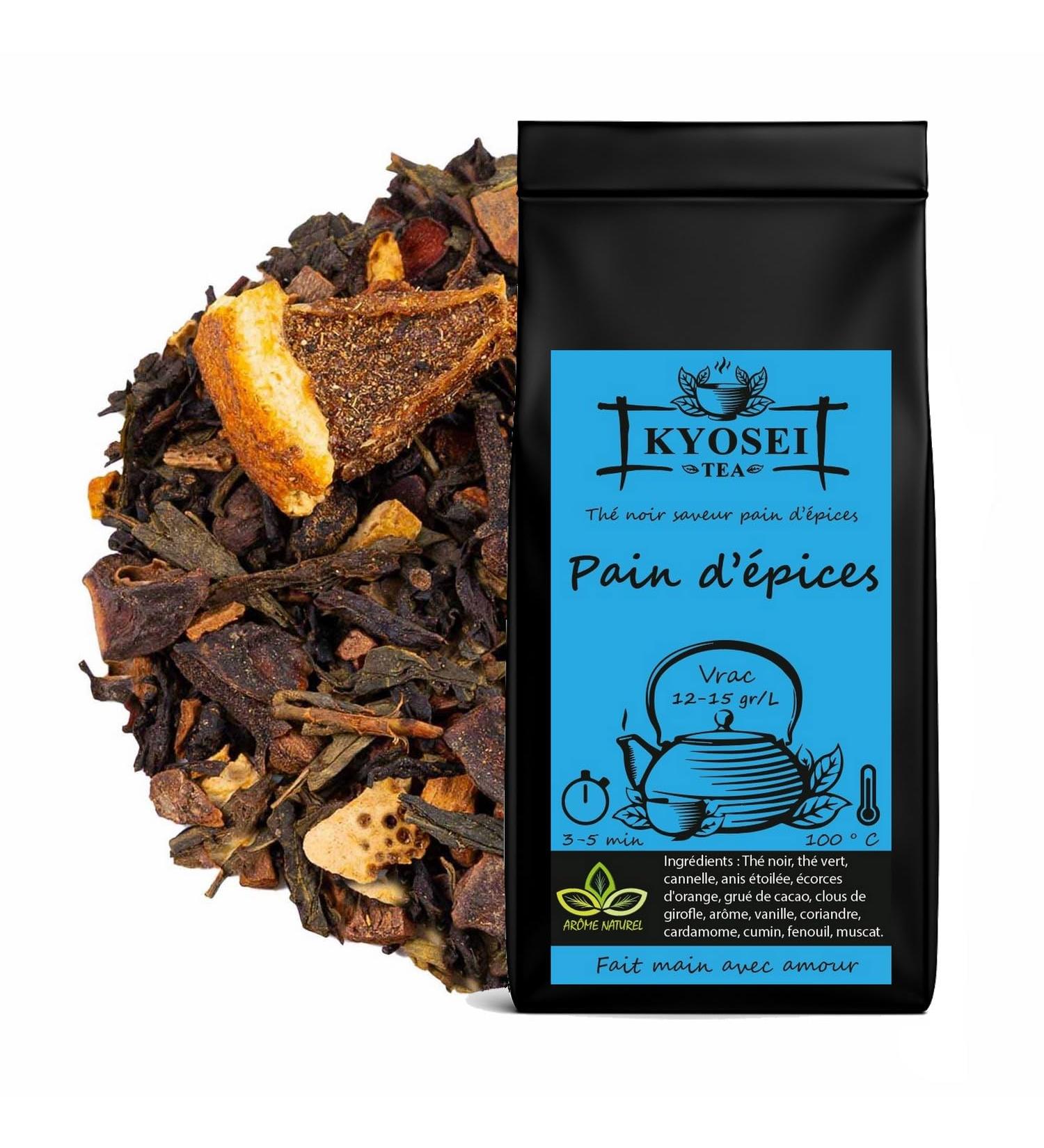 Kyosei Tea Th Noir Premium "Pain d pices" Vrac 100g M lange de Th s Noirs & Vert avec Cannelle Orange Vanille & pices Gourmandes