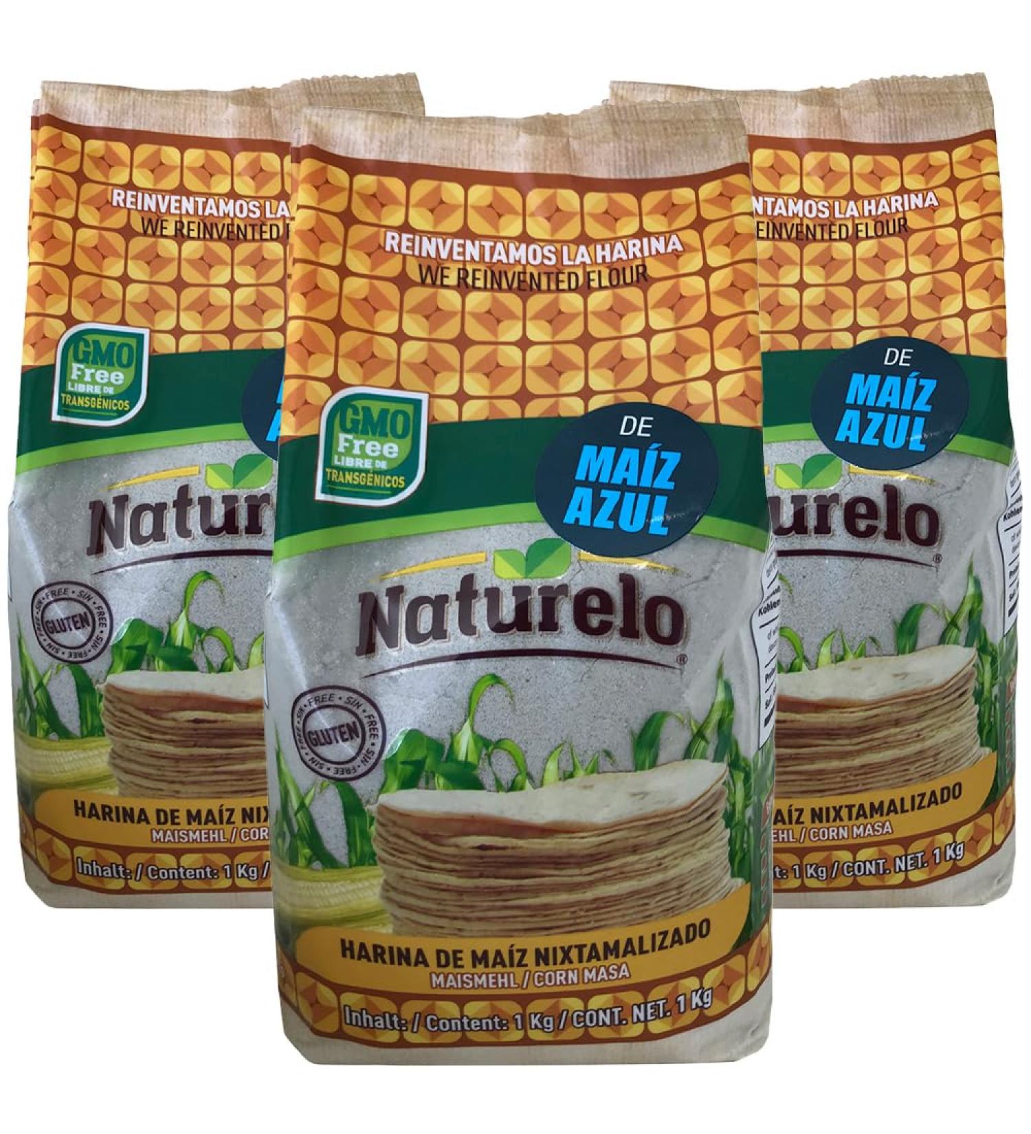 Naturello Harina De Maiz Azul 1kg (Pack of 3) / Blue Corn Flour Gluten Free and GMO Free Nixtamalized Blue Corn Flour - Buy Online on GoSupps.com