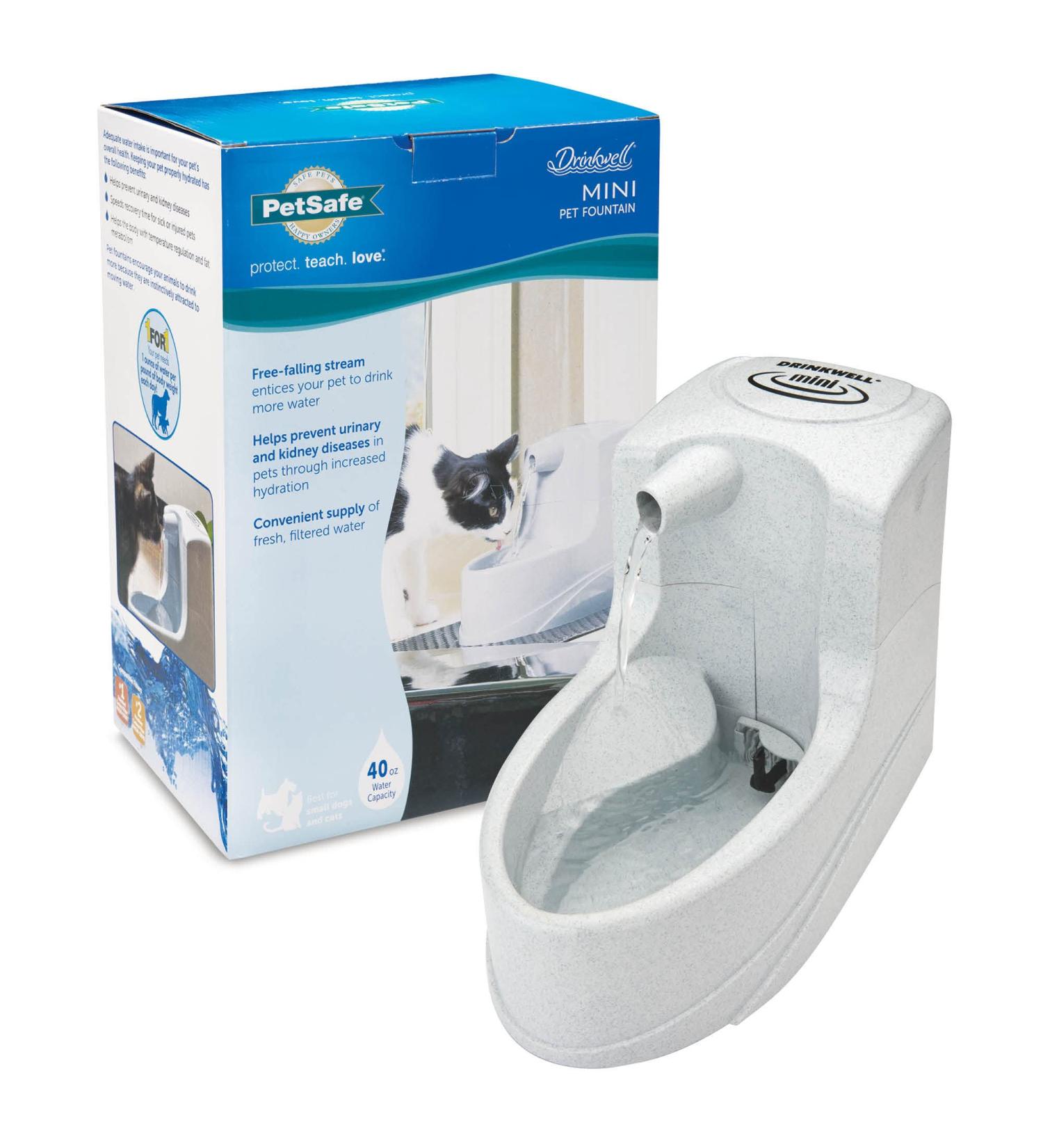 PetSafe Drinkwell Mini Pet Fountain for Cats & Small Dogs - Water Filter Included - Flowing Dispenser Encourages Hydration - Adjustable Knob Enables Water Flow Customization - Perfect for Small Spaces - Buy Online on GoSupps.com