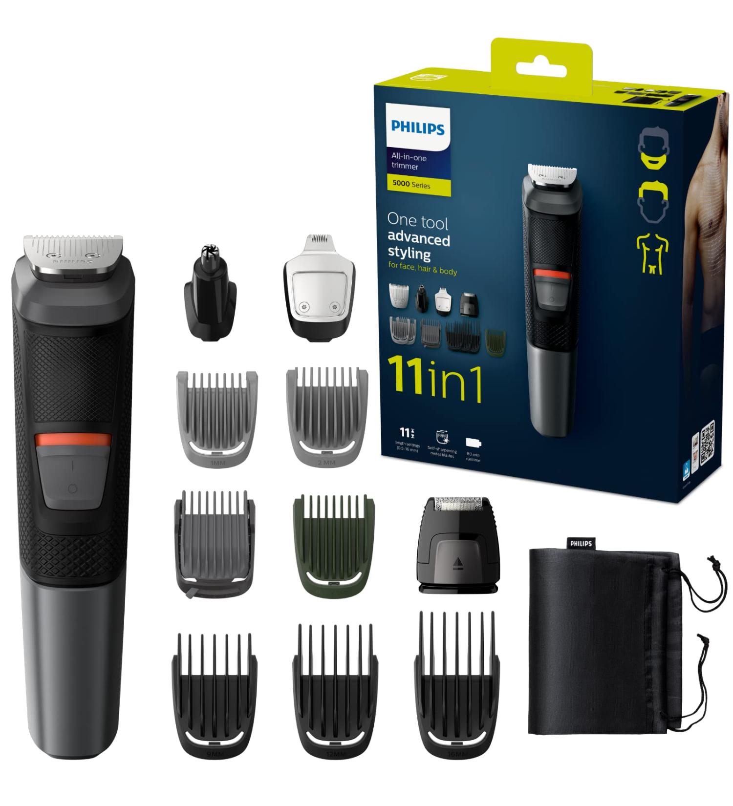 Philips Multi-style trimmer series 5000 11 in 1 for face hair and body. 11 tools DualCut technology up to 80 minutes of b - Buy Online on GoSupps.com