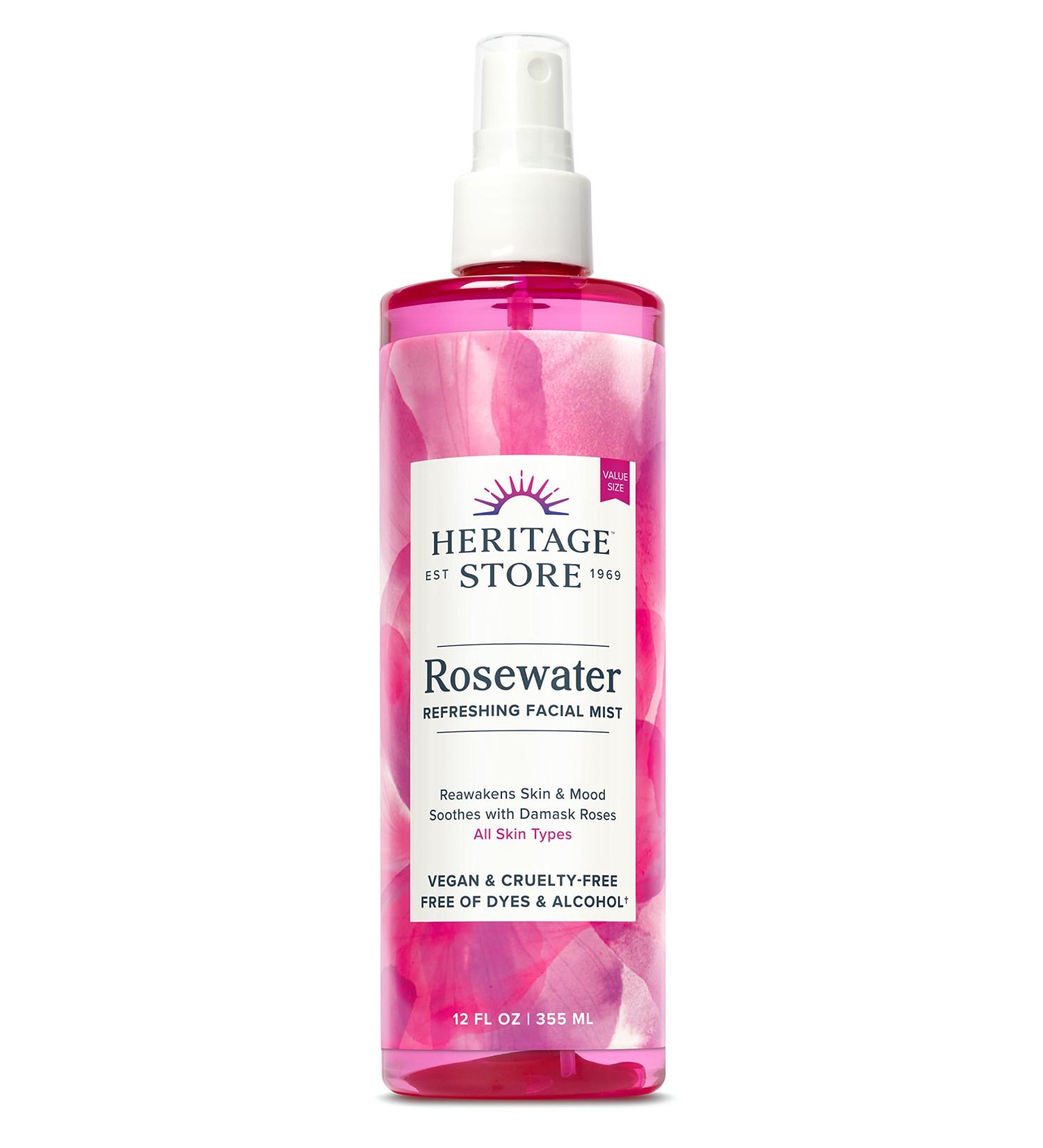 Heritage Store Rosewater Facial Mist - Refreshing Spray with Damask Rose Oil, Vegan & Alcohol-Free, 12oz - Buy Online on GoSupps.com