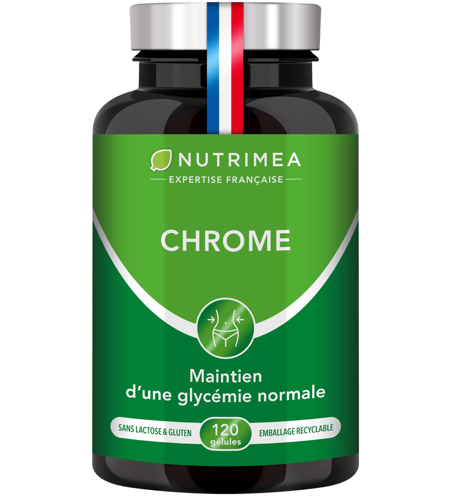 CHROME - 100% Pure Formula - 250 g of Chromium Picolinate - Maintaining Blood Sugar Level and Control of Appetite - 120 Vegan Capsules - Nutrimea - Made in France - Buy Online on GoSupps.com