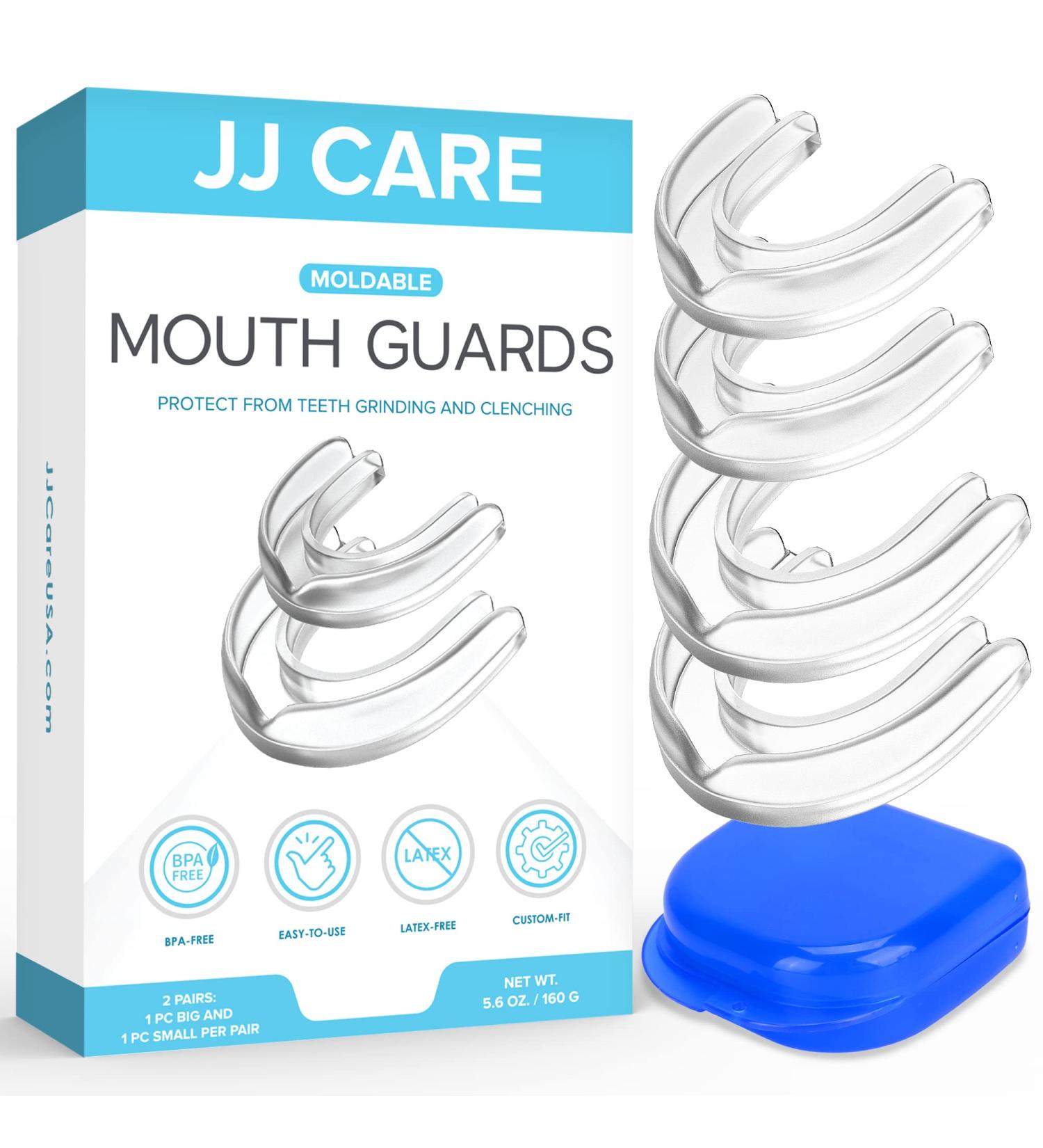 JJ CARE Mouth Guard (2 Pairs) - Custom Moldable Night Guards for Teeth Grinding with Retainer Cleaner Tablets - Dental Mouth Guard for Sleeping - Buy Online on GoSupps.com