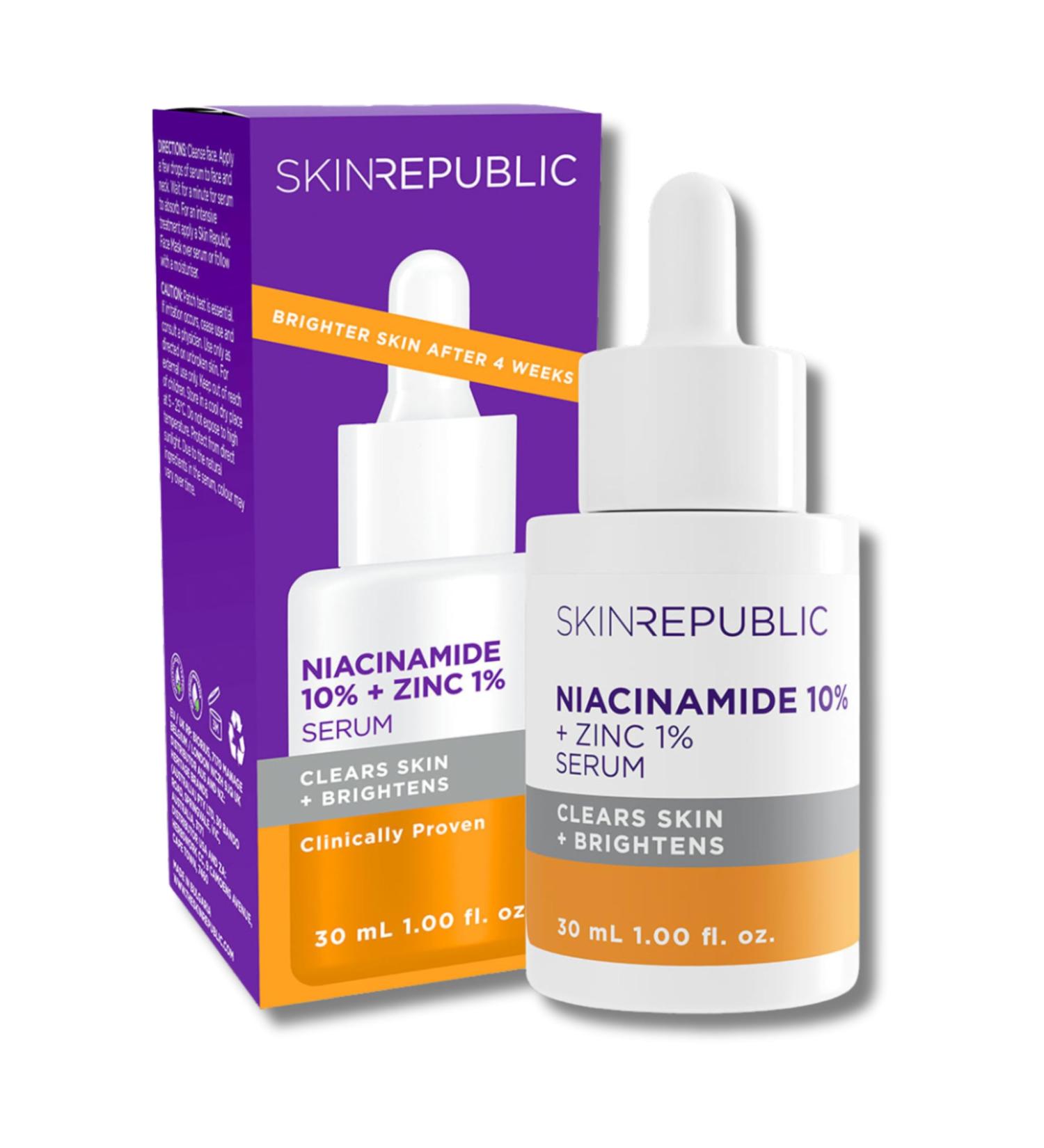 Skin Republic Niacinamide 10% + Zinc 1% Brightening Serum Minimises Excess Oil Pigmentation & Uneven Skin Tone (30ml) - Buy Online on GoSupps.com