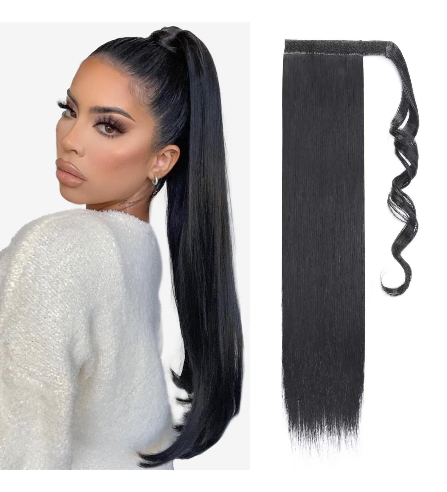Ponytail Hair Extensions Drawstring Long Hair Straight Black 26 Inches Synthetic Ponytail 100g Fake Ponytail Natural Black for Women - Buy Online on GoSupps.com