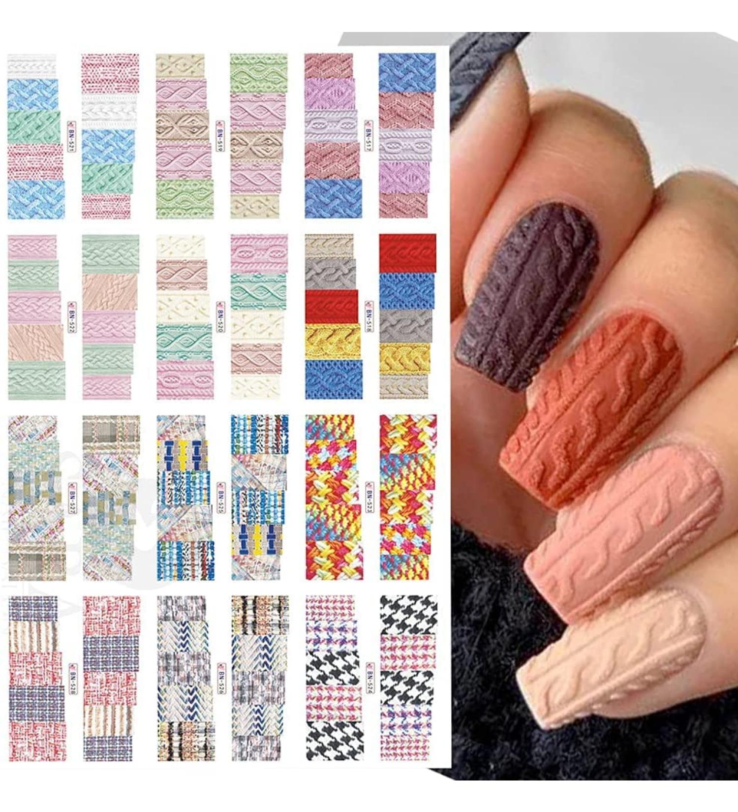 12Pcs/Set Beauty Sweater Cloth Pattern Sticker Water Transfer Nail Art Stickers Nails Decals Colorful Labels - Buy Online on GoSupps.com
