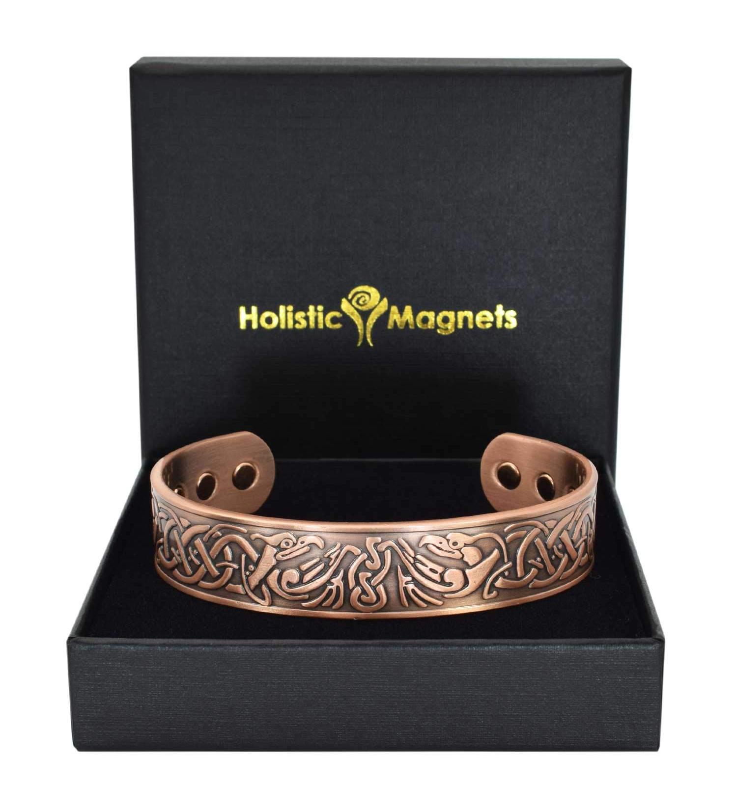 Mens Wide Copper Magnetic Bracelet Viking Pure Copper Wristband Holistic Magnetic Band with 6 Strong Neodymium Magnets Adjustable- Viking Eagle -VE (L: Wrist 19.5-22cm/7.7-8.6") - Buy Online on GoSupps.com