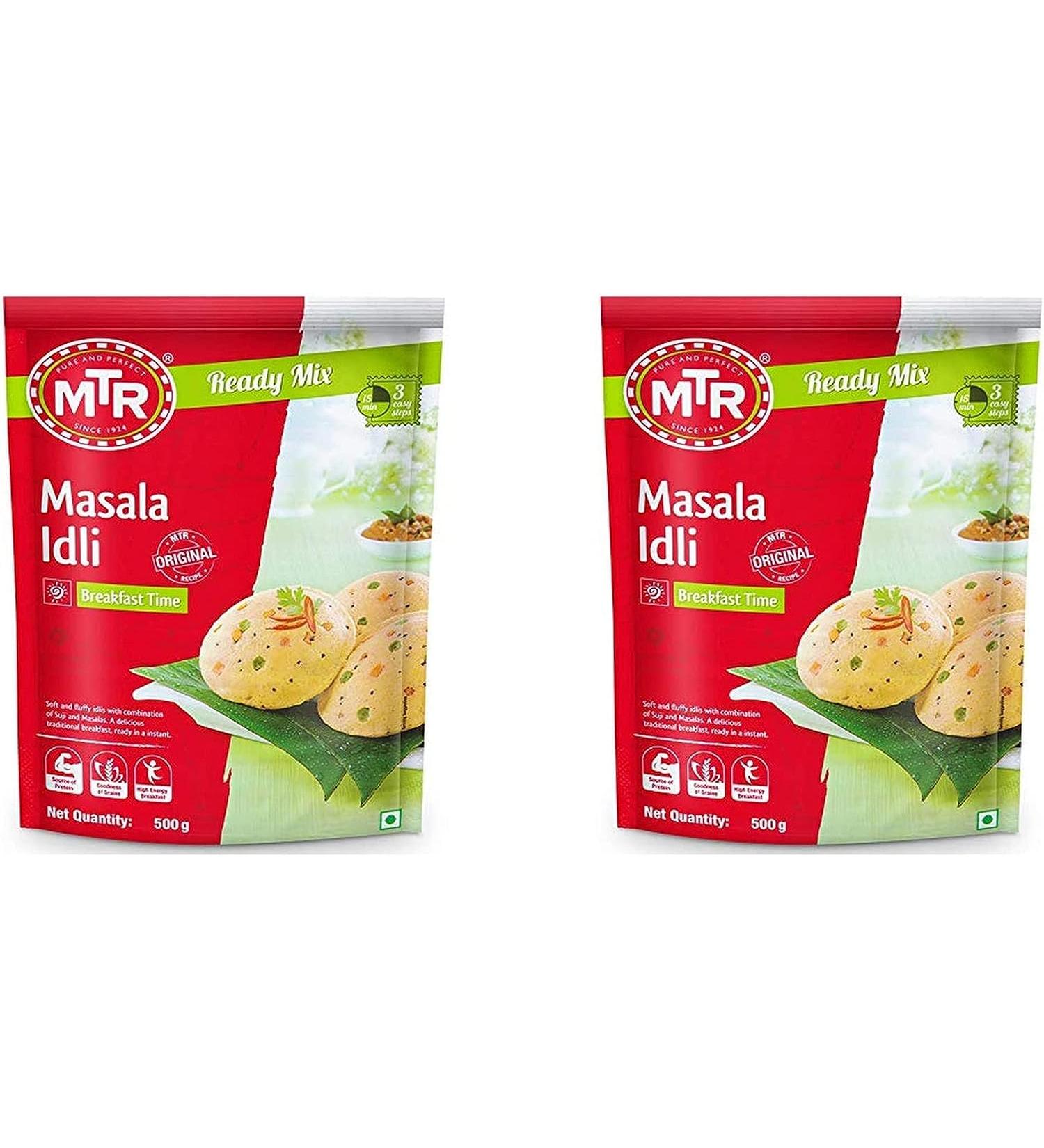 MTR Instant Ready Mix Various Flavours - Traditional South Indian Breakfast Tasty and Healthy - Easy to Prepare Snacks - Masala Idli 500g (Pack of 2)