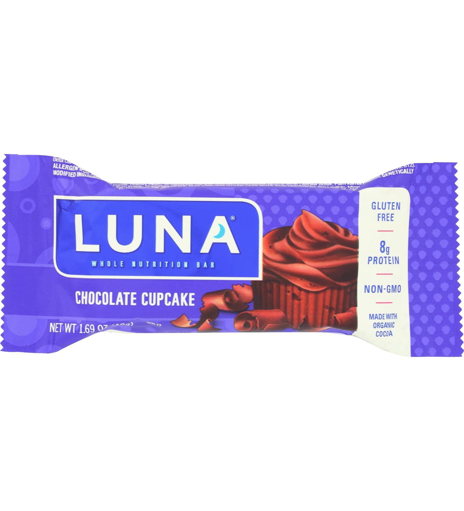 Luna Gluten Free Snack Bar Chocolate Cupcake 8g of Protein Non-GMO Plant-Based Wholesome Snacking On the Go Snack 1.69 Ounce (Pack of 15)