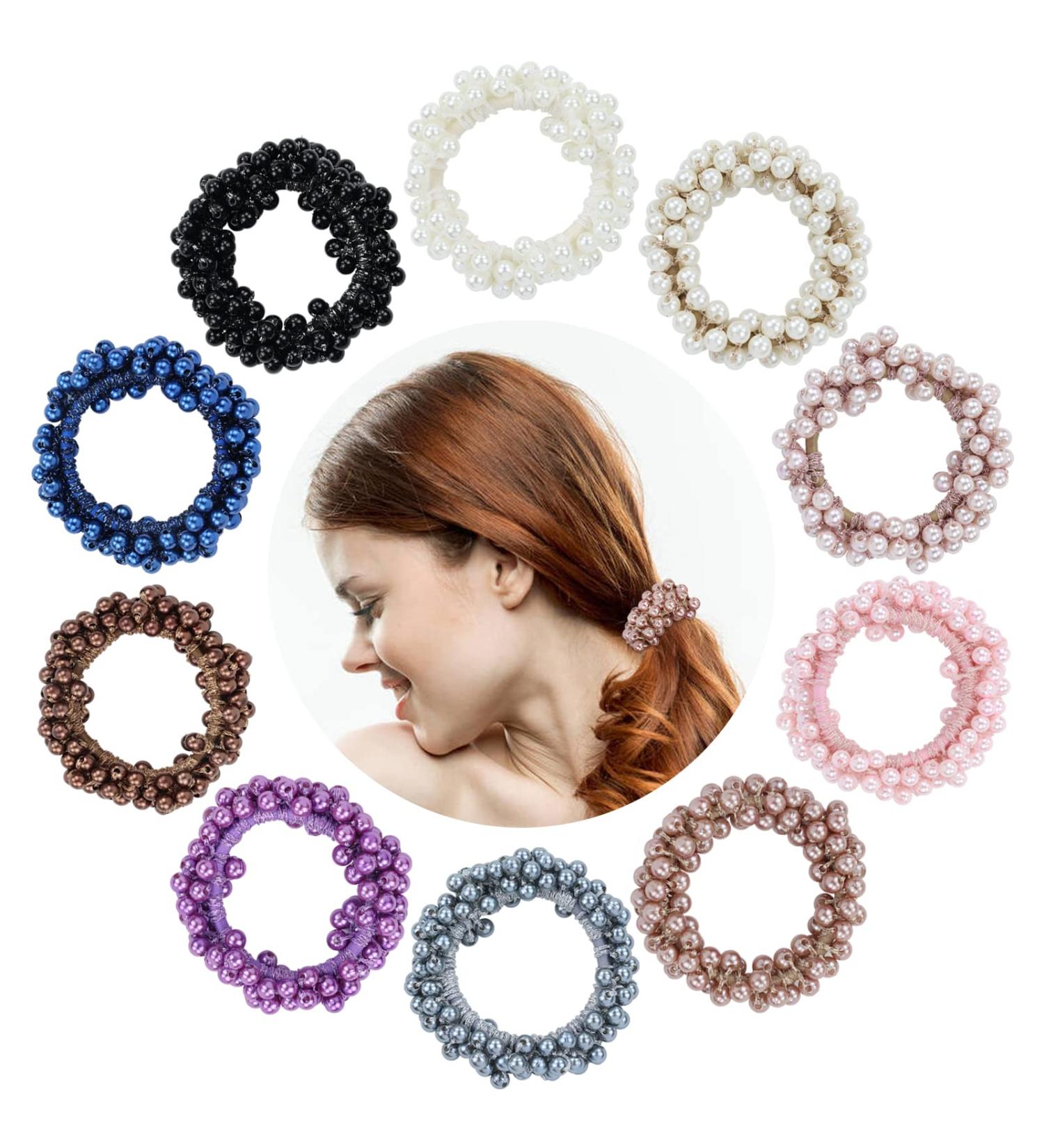 Dizila 10 Pack Stretchy Glitter Hair Scrunchies - Sparkly Pearl & Beaded Hair Ties for Women & Girls - Buy Online on GoSupps.com