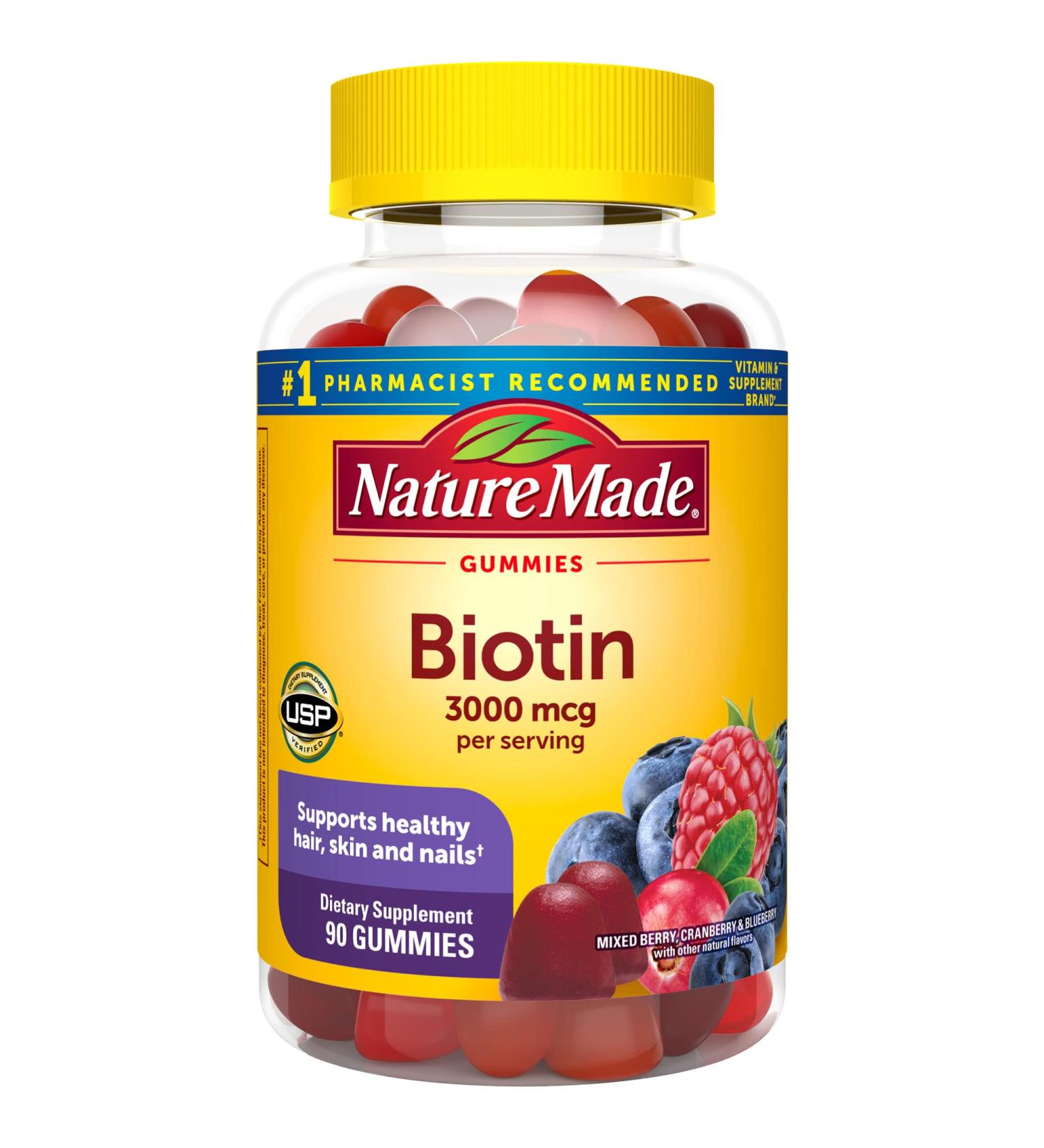 Nature Made Biotin 3000 mcg Gummies - Healthy Hair, Skin & Nail Support - 90 ct - Buy Online on GoSupps.com