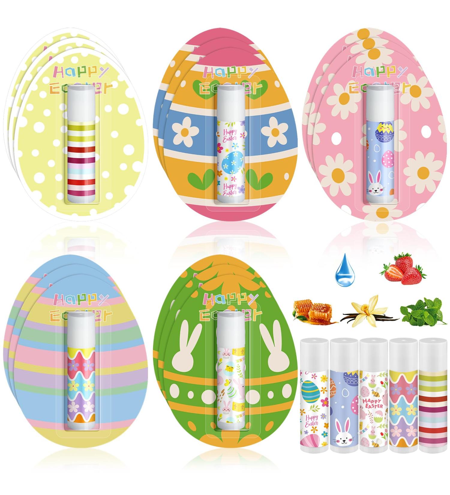 Leelosp 15 Pack Easter Lip Balm Bulk Easter Egg Basket Fillers Stuffers Gifts Natural Care Moisturizing Lip Balm for Family Party Favors Employee Appreciation Women Teachers Staff - Buy Online on GoSupps.com