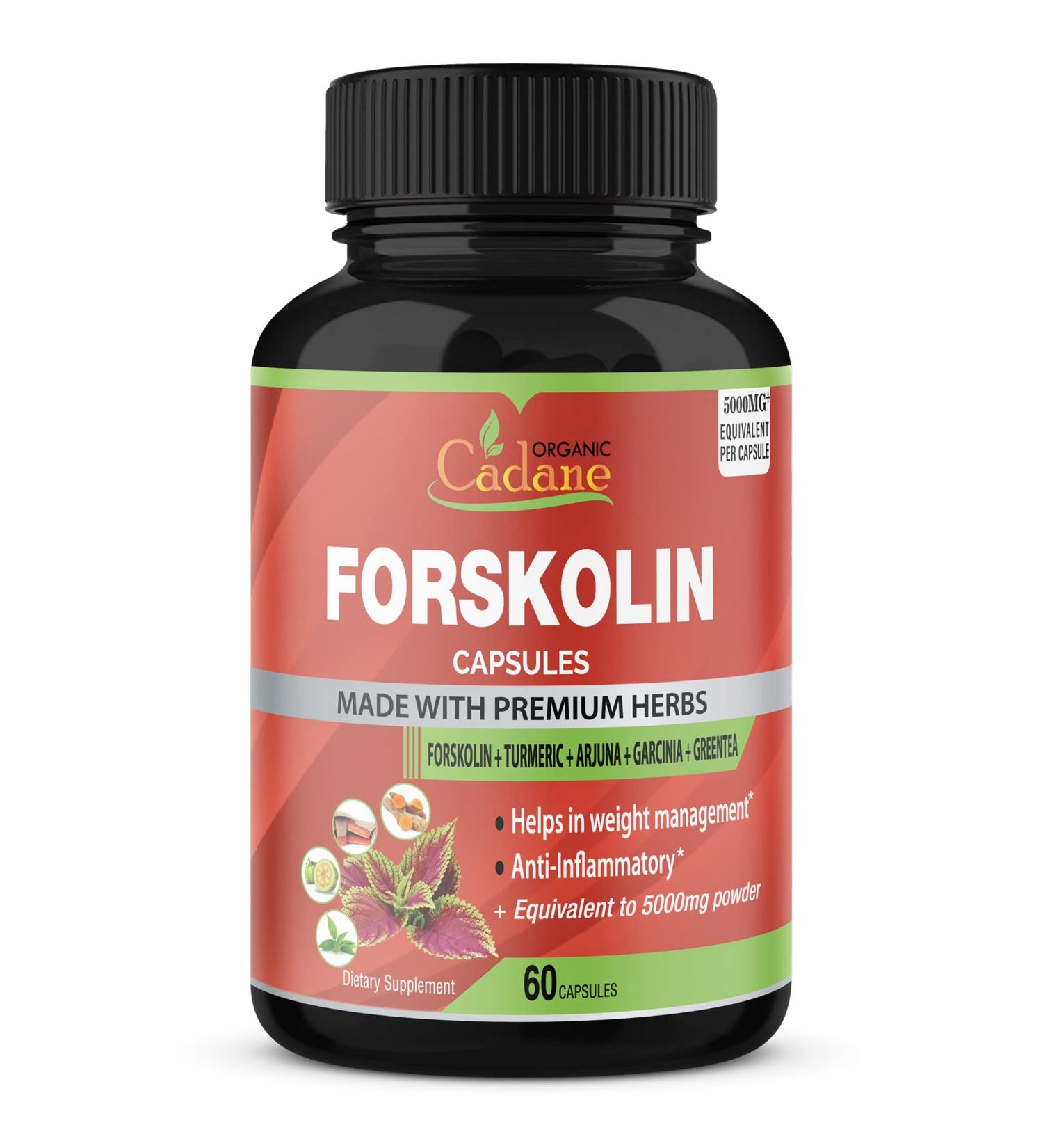 Organic Forskolin Extract 5000MG Capsules with Turmeric, Arjuna, Garcinia Cambogia & Green Tea - Maximum Strength India Supplements for Nourishing Diet & Energy Boost - Buy Online on GoSupps.com