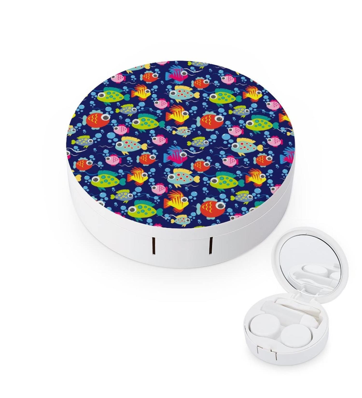 Cute Fish Round Case For Contact Lens Kit Storage Box with Mirror Printed - Buy Online on GoSupps.com