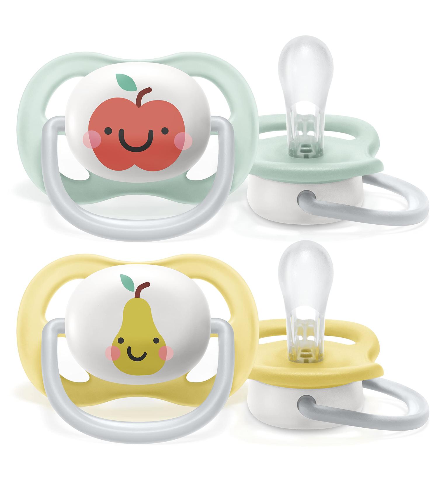 Philips Avent Ultra Air Pacifier 2 Pack | BPA-Free & Breathable for Babies 0-6 Months | Includes Sterilization Box - Apple/Pear (SCF080/17) - Buy Online on GoSupps.com
