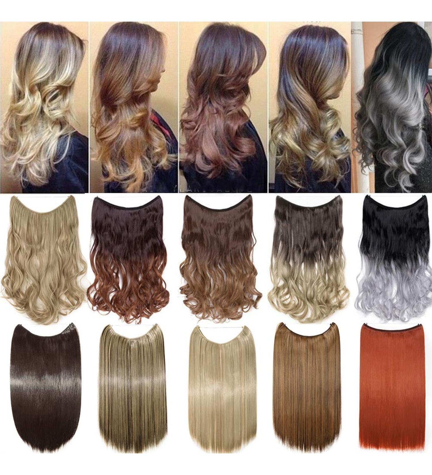 Wire in Hair Extensions No Clip in Ombre Curly Wavy Hairpieces Invisible Natural Hair Extension 20" - Light Brown & Ash Blonde - Buy Online on GoSupps.com