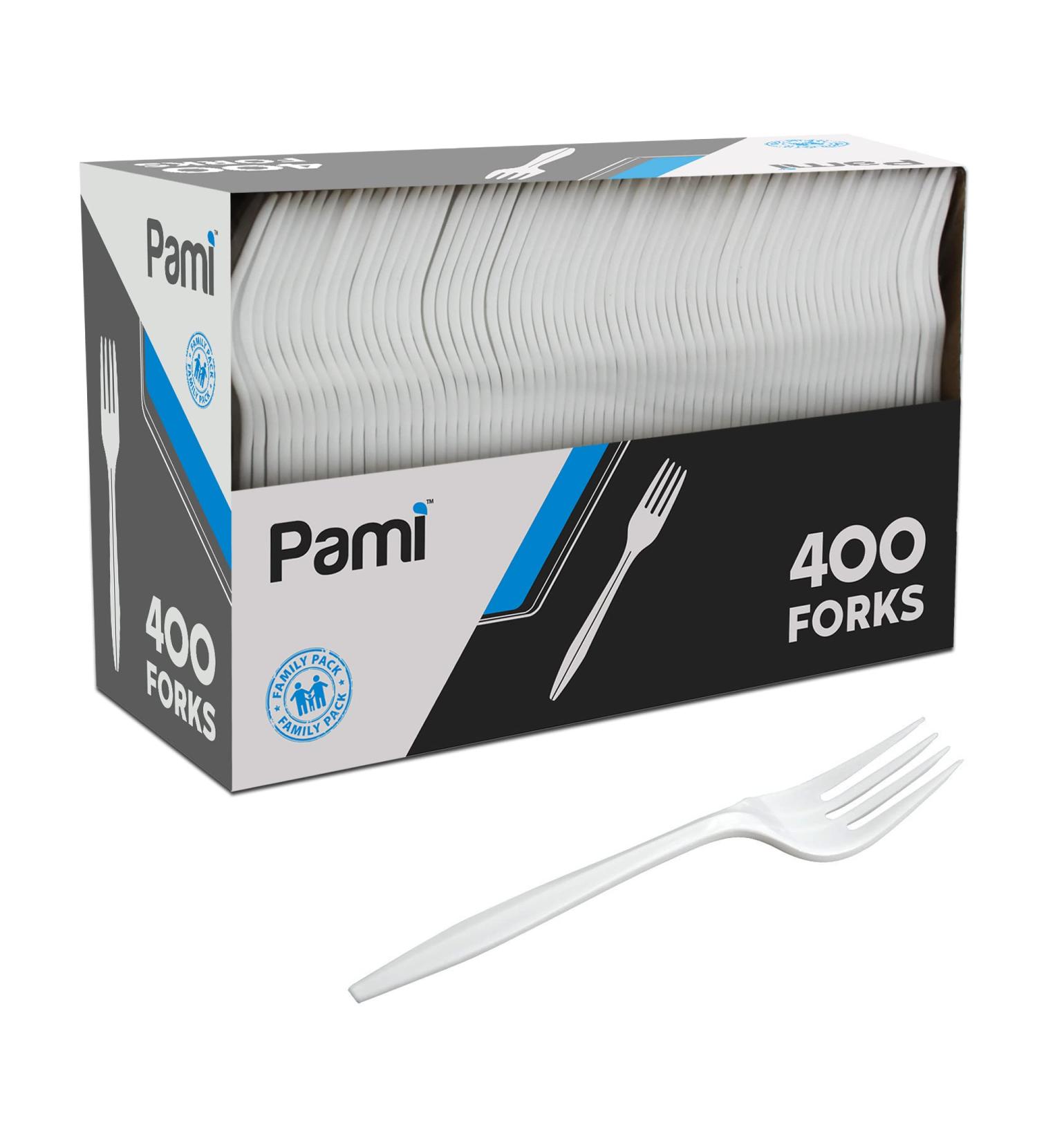 PAMI Medium-Weight Disposable Plastic Forks 400-Pack - Bulk White Silverware for Parties, Weddings, Catering - Sturdy Single-Use Forks - Buy Online on GoSupps.com