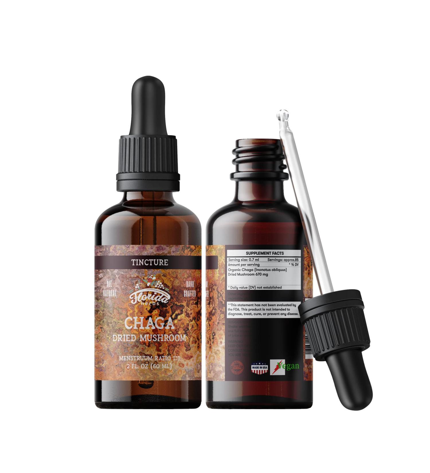 Chaga Tincture Wild Harvested Chaga Extract (Inonotus obliquus) Dried Mushroom 2 Fl Oz (Pack of 1)