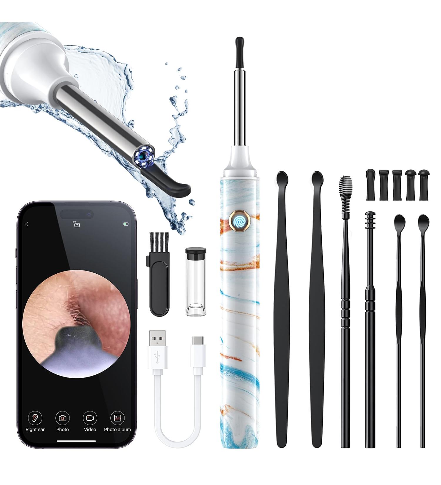 Ear Wax Removal Tool Camera - Ear Cleaner with 1080P HD Camera Otoscope with Light Earwax Removal Kit for iPhone iPad Android Phones (Bright White)