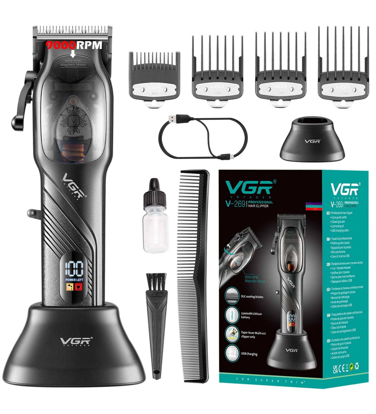 VGR Professional Hair Clippers for Men Electric Adjustable Hair and Beard Trimmer USB Rechargeable T Blade Hair Cutting Kit LED Display Barber Clipper VGR-269 - Buy Online on GoSupps.com