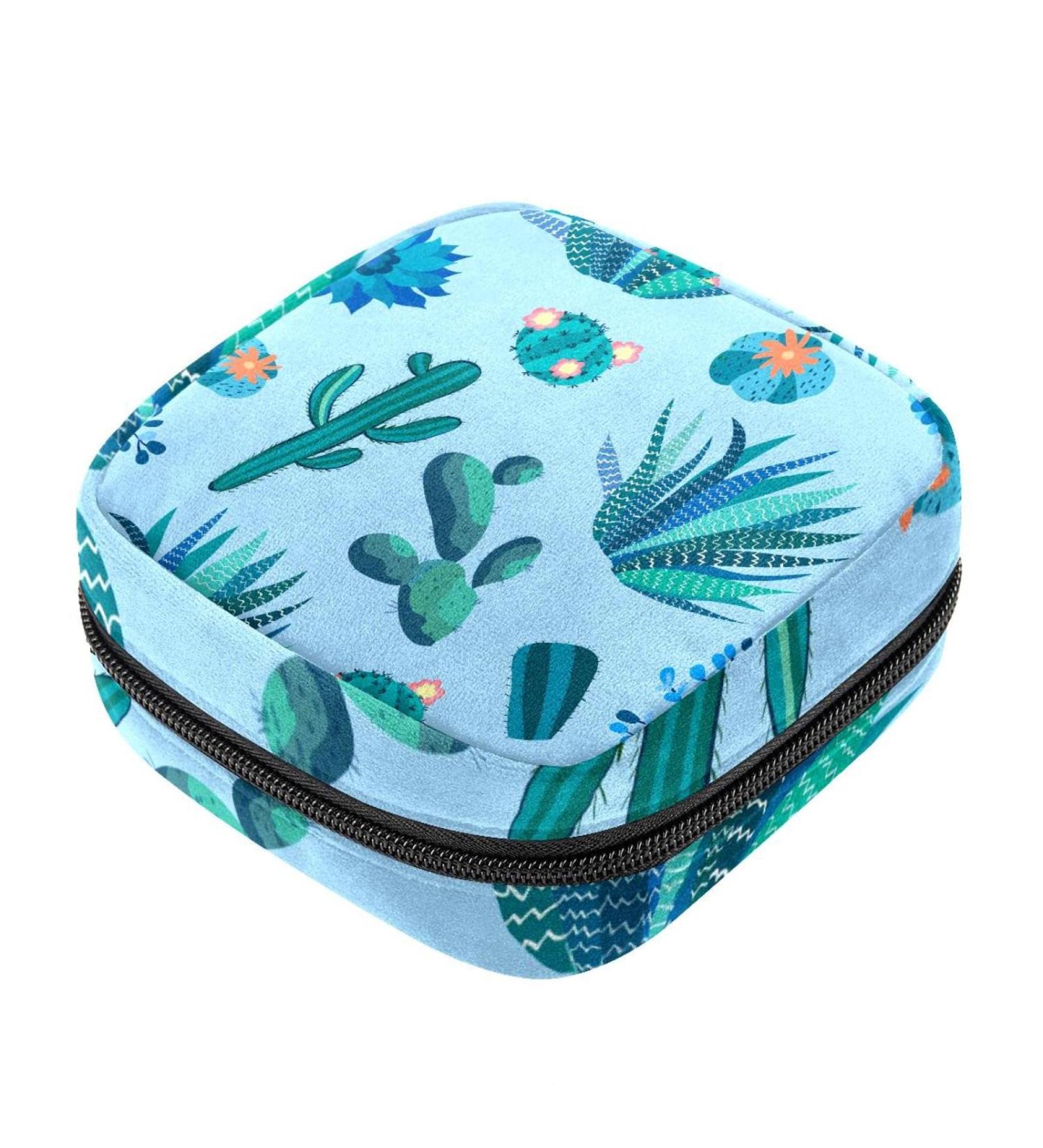 Menstrual Pad Bag with Zipper | Cactus Flowers Tampons Pouch for Women & Girls - Stylish & Functional Storage Solutions - Buy Online on GoSupps.com