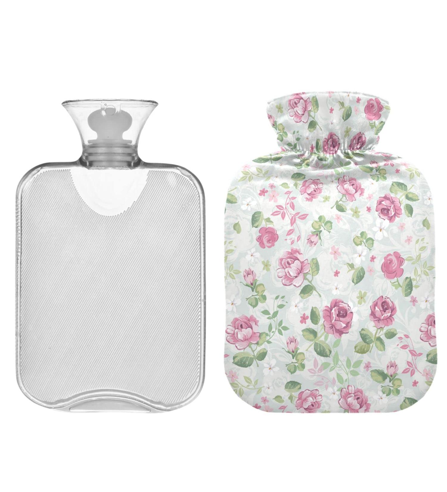 Buy ZZXXB Pink Rose Pattern Heat Bottle 1L PVC Hot Water Bottle with Fleece Cover for Neck & Shoulder Pain Relief | Effective Heat Therapy - Buy Online on GoSupps.com
