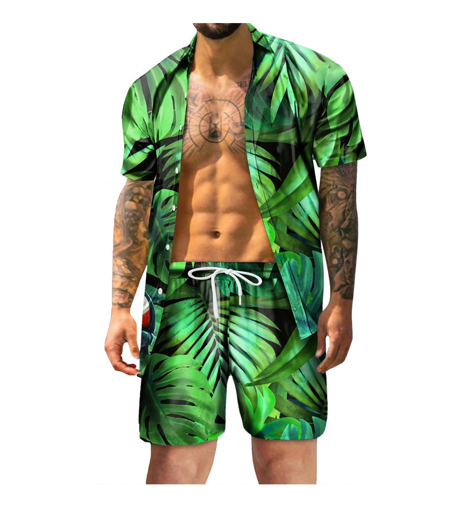 Men's Summer Beach Green Hawaiian Shirt and Shorts Set - Large | 3D Printing | Holiday Fashion - Buy Online on GoSupps.com