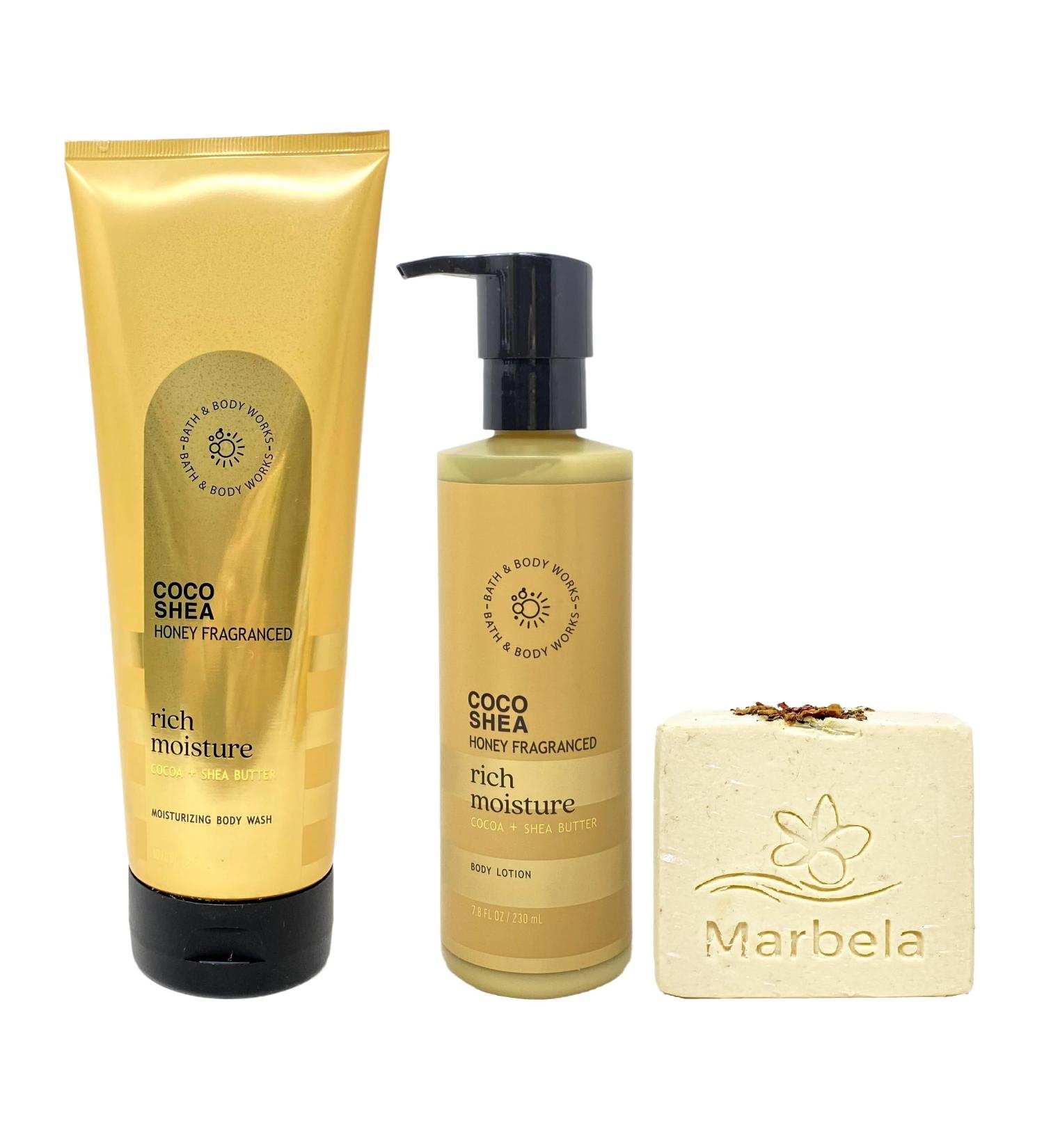 Bath & Body Works Coco Shea Honey Fragranced Rich Moisture Bundle with a Creamy Rose Soap - Moisturizing Body Wash and Body Lotion - Full Size - Buy Online on GoSupps.com