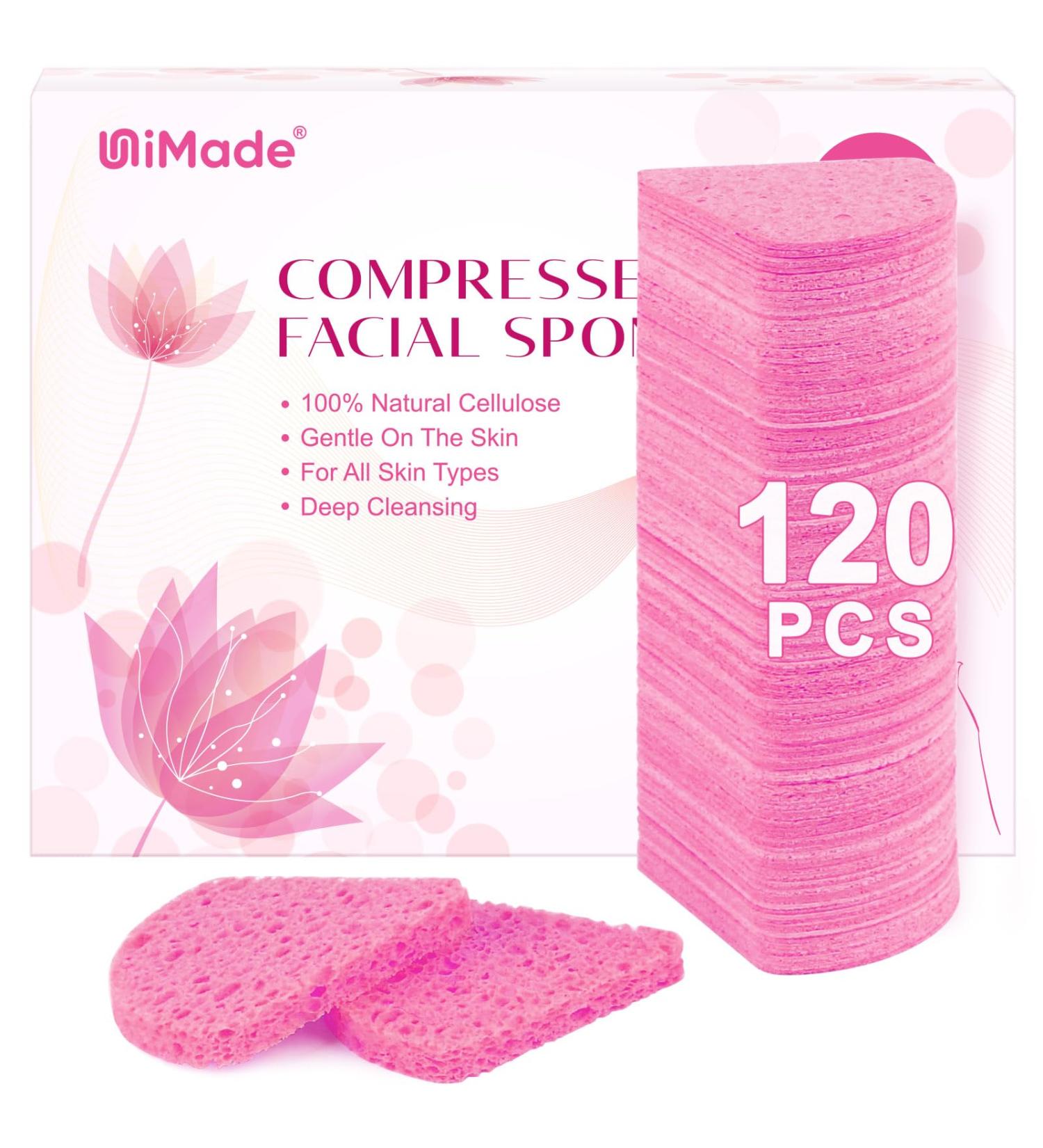 120-Count Natural Cellulose Facial Sponges for Cleansing & Makeup Removal - Eco-Friendly Pink Spa Sponges - Buy Online on GoSupps.com