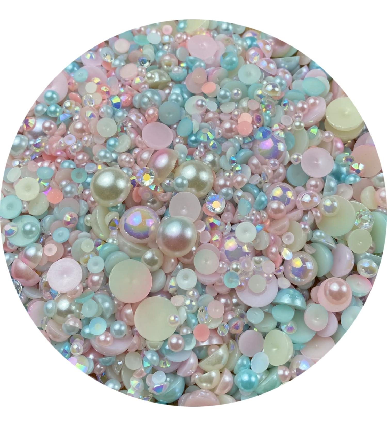 60g Resin Rhinestones & Pearls Mix, AB Color Half Pearl Flatback Rhinestones - 3mm to 10mm, for Crafts, Nail Art & Face, Light Pink Blue Series - Buy Online on GoSupps.com