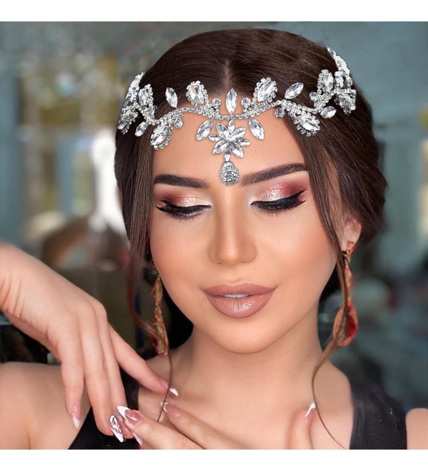 WONRLUA Bridal Rhinestone Forehead Headpiece Wedding Crystal Tiara for Brides - Buy Online on GoSupps.com