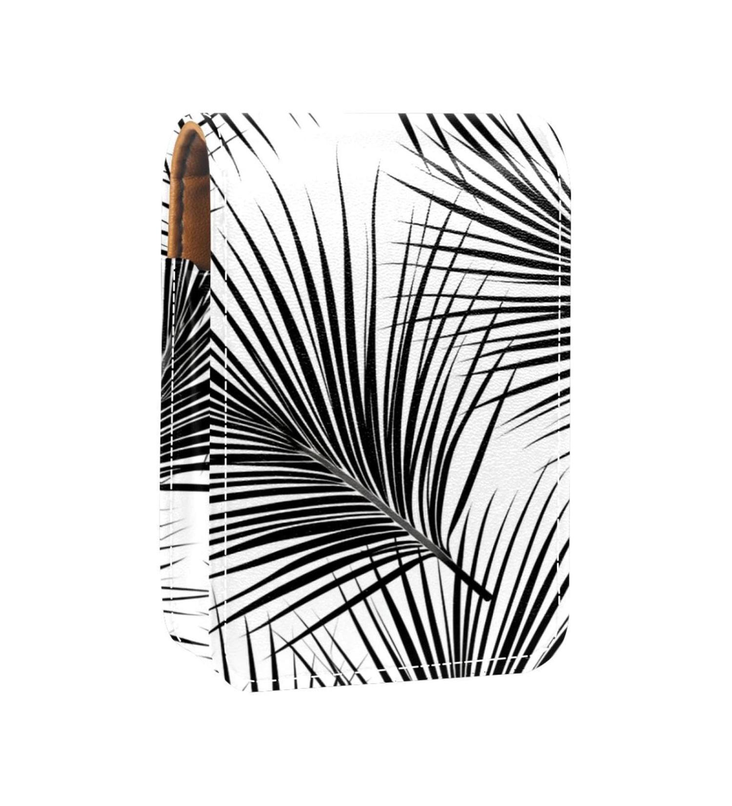 Travel Lipstick Organizer Case - Portable Makeup Bag with Mirror | Black Palm Leaf Design - Buy Online on GoSupps.com