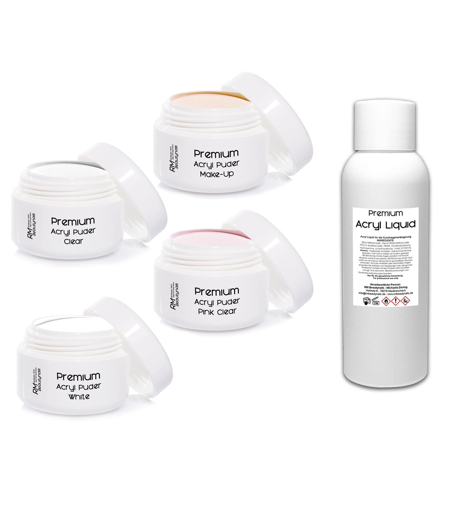 Acrylic Powder Set 2 - 50ml Liquid & 4x 20g Powders (Clear White Pink) | Make-Up Nail Kit - International Shipping Available - Buy Online on GoSupps.com