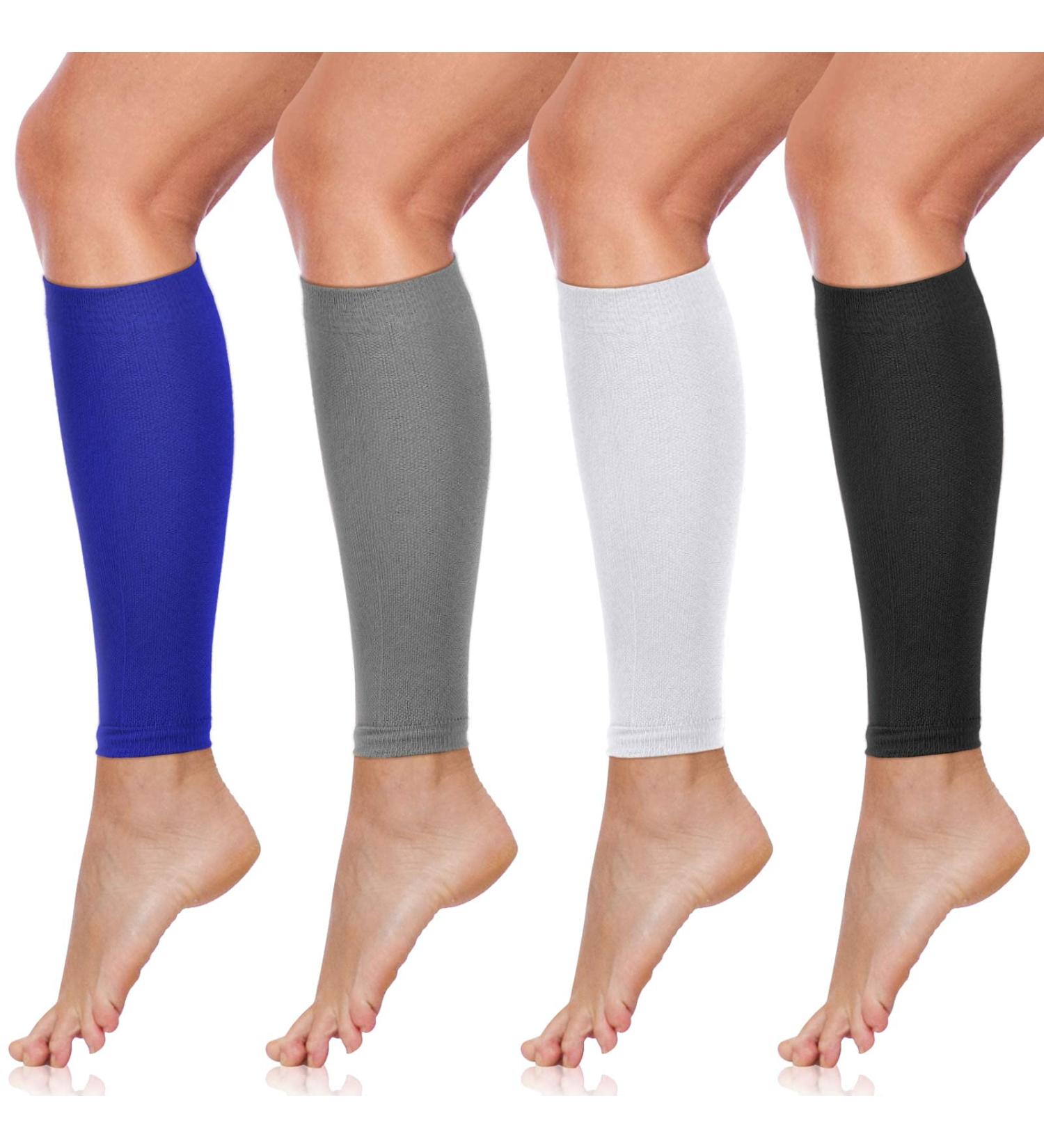 SATINIOR 4 Pairs Calf Compression Sleeve for Men Women Youth - Leg Support for Running, Cycling, Walking - Relieve Calf Pain - Medium Size (Black, White, Gray, Blue) - Buy Online on GoSupps.com