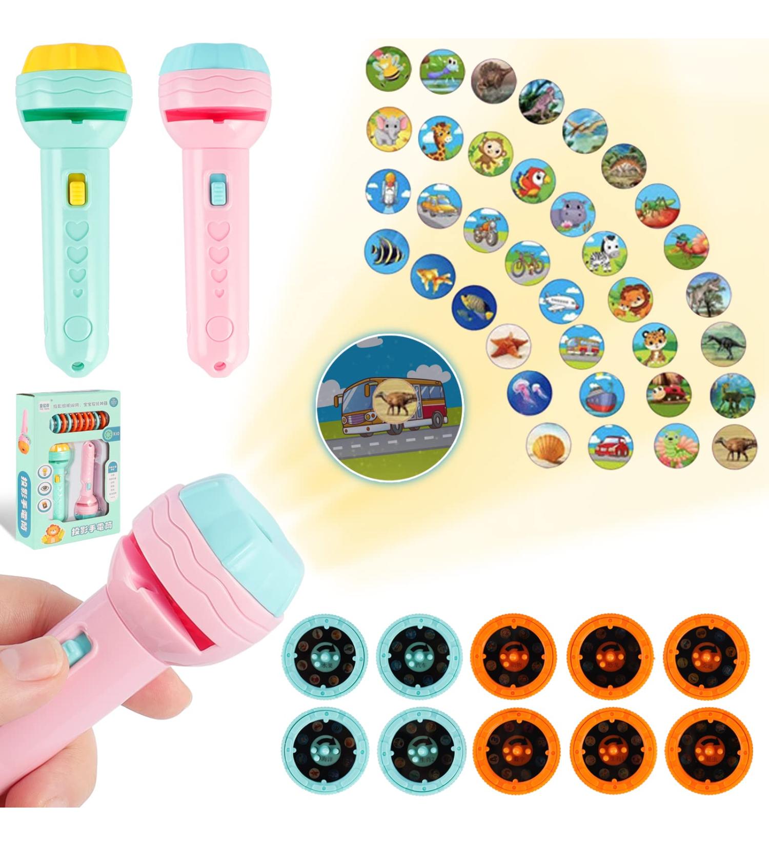 2 PCs Children's Flashlight Projector Toy - 80 Animal Patterns Dinosaurs & Transport Vehicles | Ideal for Kids' Educational Fun - Buy Online on GoSupps.com