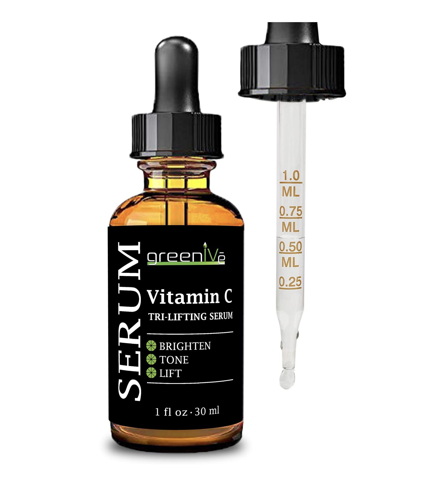 GreenIVe Vitamin C Serum | Tri-Lifting Serum with Hyaluronic Acid & Vegetable Collagen | Anti-Aging Skincare - Buy Online on GoSupps.com