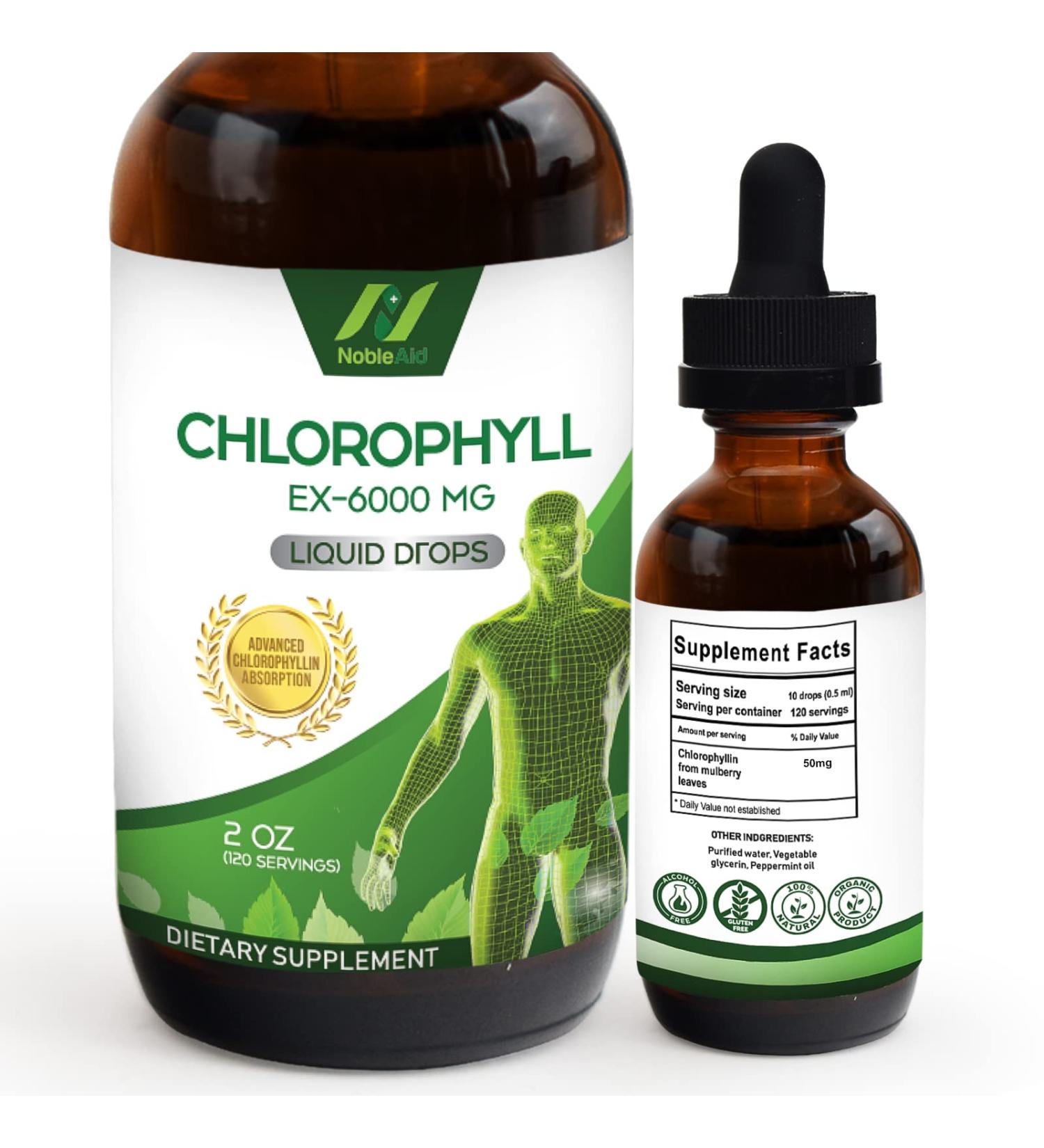 Pure Natural Liquid Chlorophyll Drops by NobleAid - Detox, Odor Neutralizer, Energy Booster - Vegan and Gluten-free Mulberry Supplement - 2 Fl oz - Buy Online on GoSupps.com