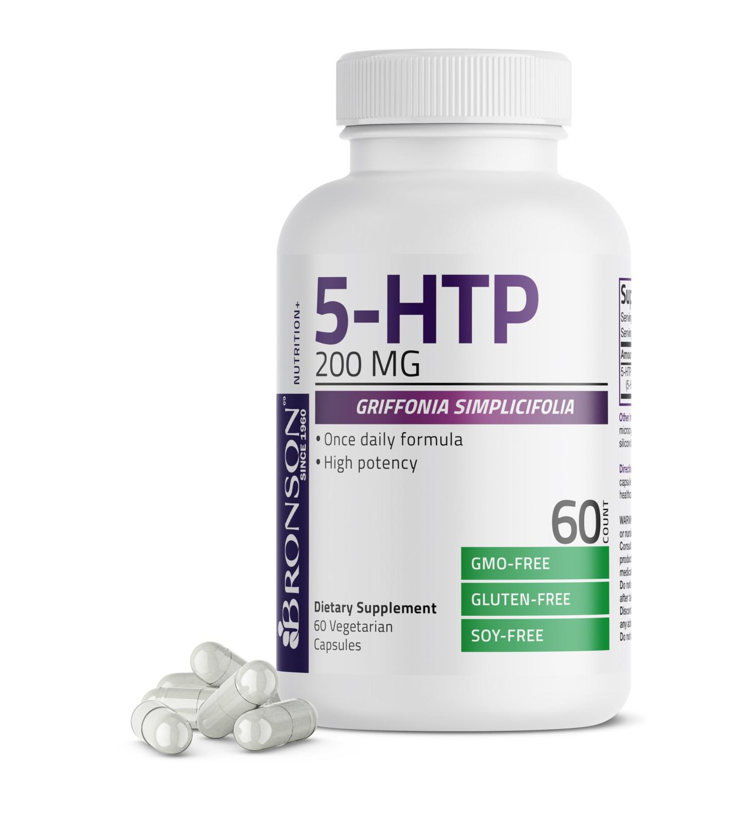 Bronson 5-HTP 200mg (5-hydroxytryptophan) Griffonia Simplicifolia Non-GMO, 60 Vegetarian Capsules 60 Count (Pack of 1) - Buy Online on GoSupps.com