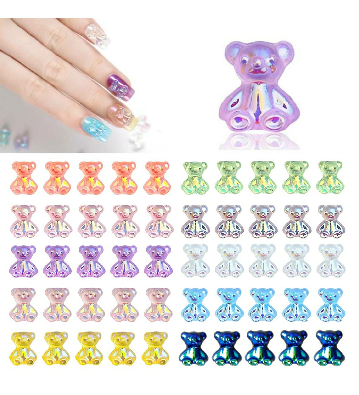 3D Bear Nail Charms 50PCS 10 Color Resin Crystal Glitter Nails Art Accessory - DIY Acrylic Design Supplies for Women & Girls - Buy Online on GoSupps.com
