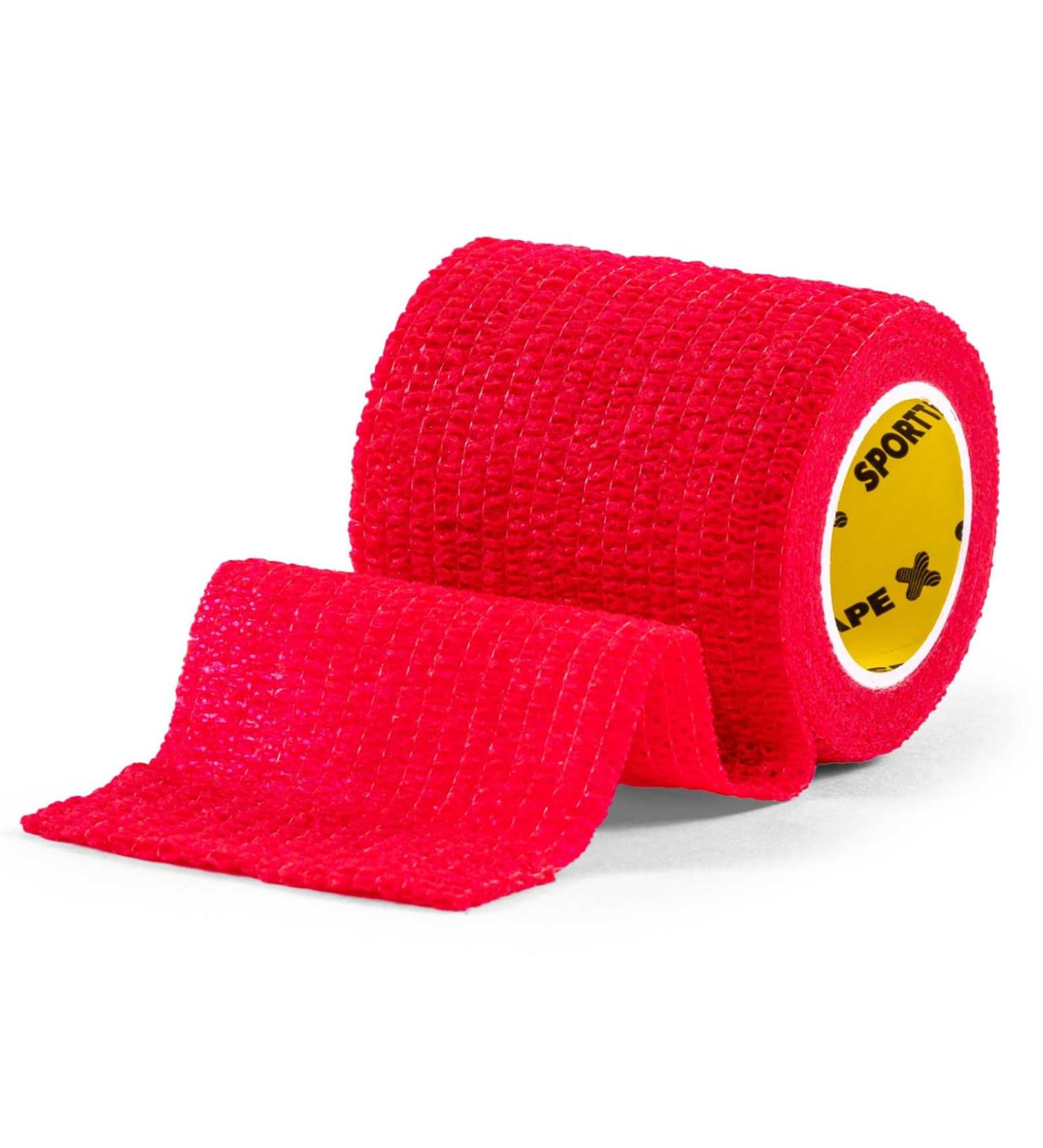 24 Rolls SPORTTAPE Self-Adhesive Football Sock Tape | 5cm x 4.5m - Red | Cohesive Bandage Sock Wrap Shin Pad Tape | Goalkeeper Wrist Tape & Football Ankle Tape | Pet & Vet Wrap for Dogs Horses Red 5x450 cm (Pack of 24) - Buy Online on GoSupps.com